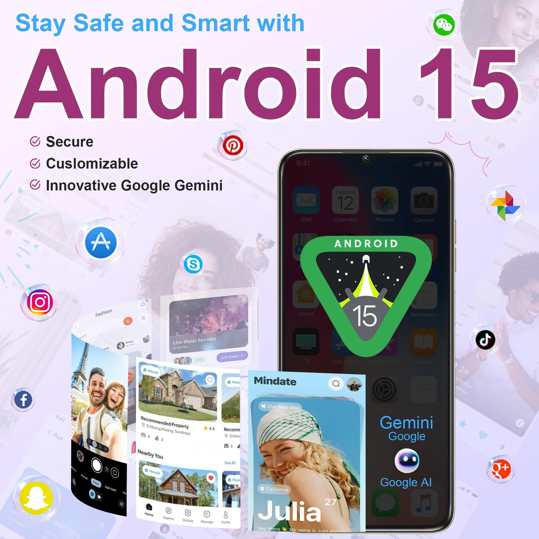 OUKITEL C1 Pro Handy Ohne Vertrag Android 15, 16GB+256GB/1TB Smartphone Ohne Vertrag, 5150mAh Handys, 6.52" HD+, 13MP Kamera Simlockfreie Handys, Gemini AI/Dual 4G SIM 3 Steckplatz/Fingerprint - Image 2