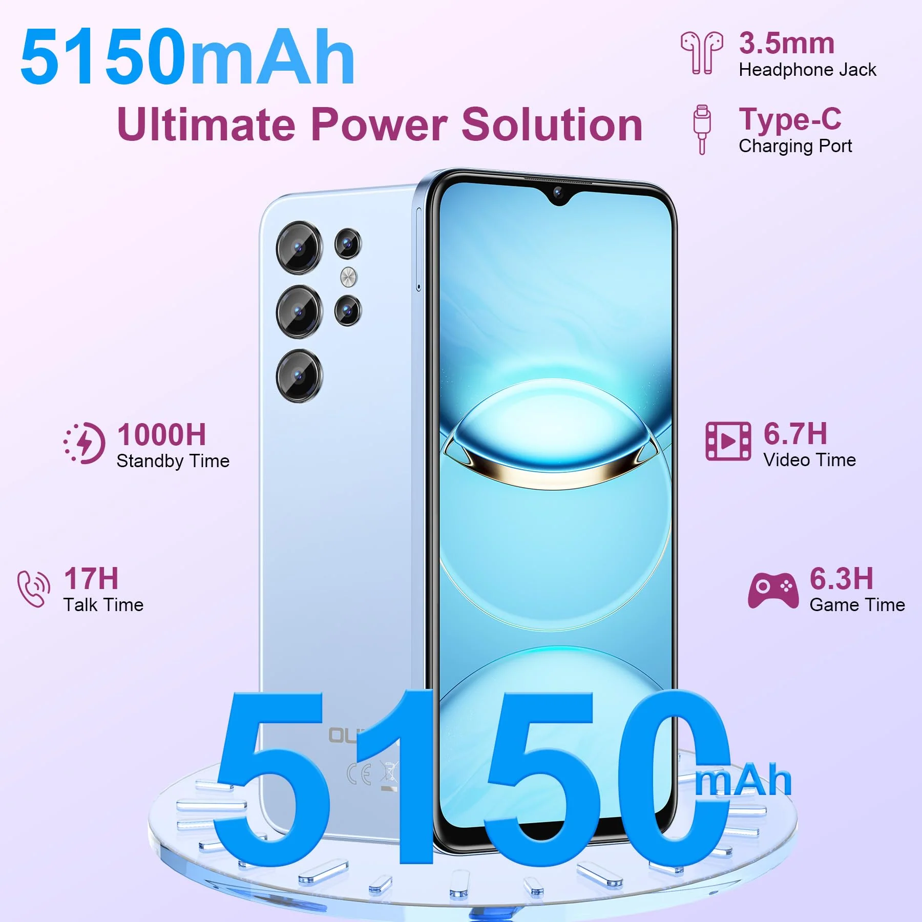 OUKITEL C1 Pro Handy Ohne Vertrag Android 15, 16GB+256GB/1TB Smartphone Ohne Vertrag, 5150mAh Handys, 6.52" HD+, 13MP Kamera Simlockfreie Handys, Gemini AI/Dual 4G SIM 3 Steckplatz/Fingerprint - Image 4