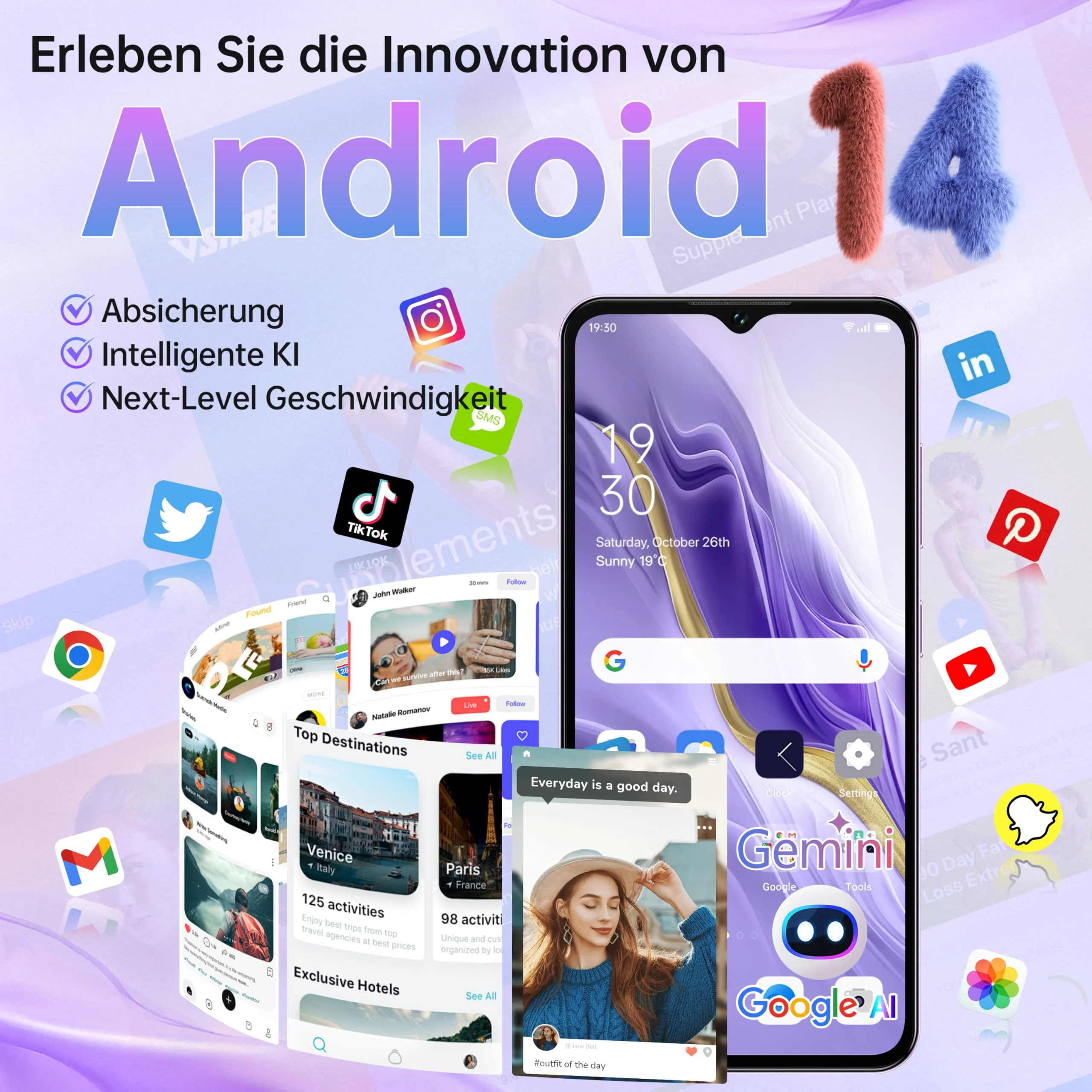 OUKITEL C2 Handy Günstig - 16GB(4+12)+64GB/1TB Smartphone Ohne Vertrag 5000mAh Akku, 6.52" HD+ Bildschirm, 13MP+5MP Kamera Simlockfreie Handys Android 14, Dual SIM/Gesicht/GPS/3.5mm Jack, Violett - Image 6