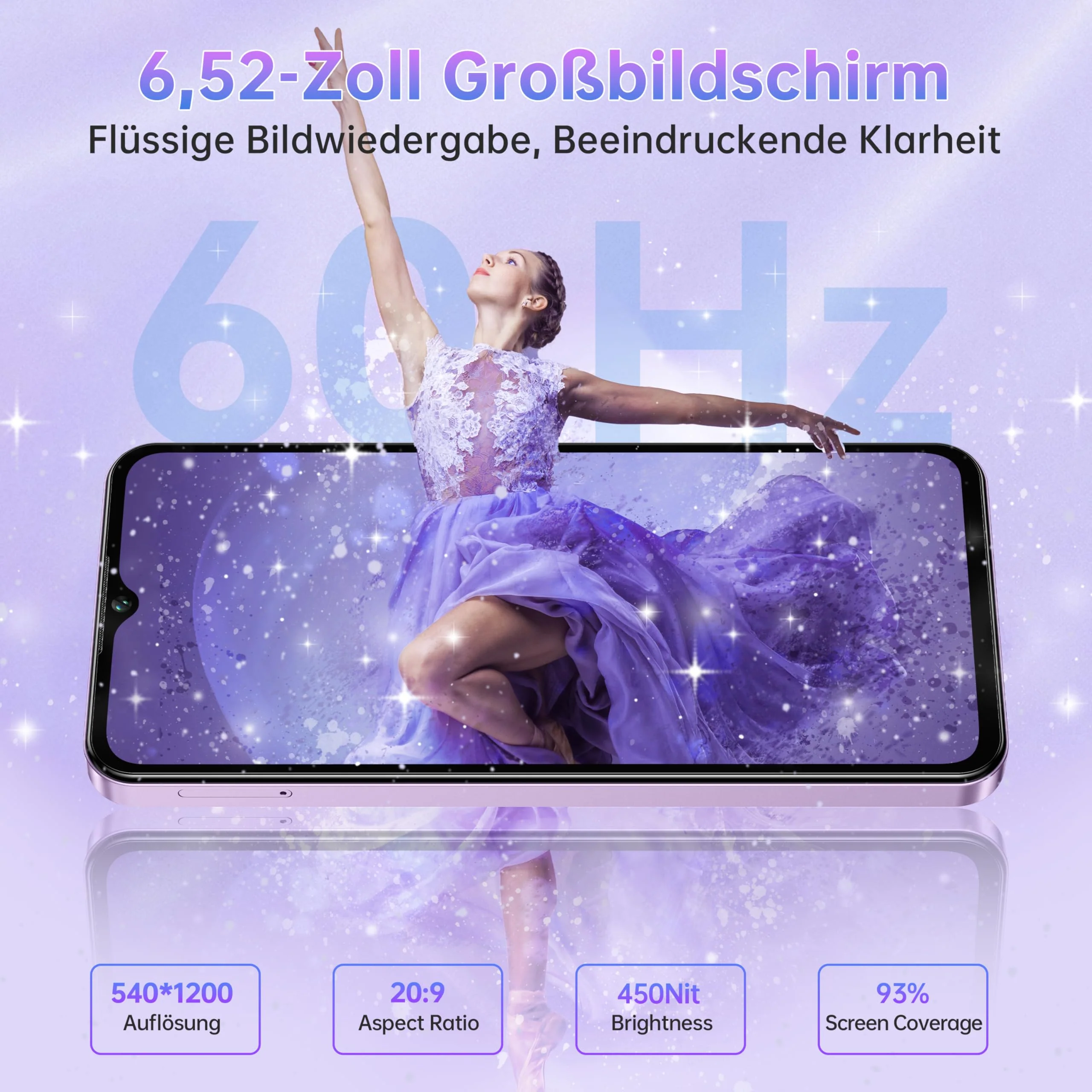 OUKITEL C2 Handy Günstig - 16GB(4+12)+64GB/1TB Smartphone Ohne Vertrag 5000mAh Akku, 6.52" HD+ Bildschirm, 13MP+5MP Kamera Simlockfreie Handys Android 14, Dual SIM/Gesicht/GPS/3.5mm Jack, Violett - Image 9