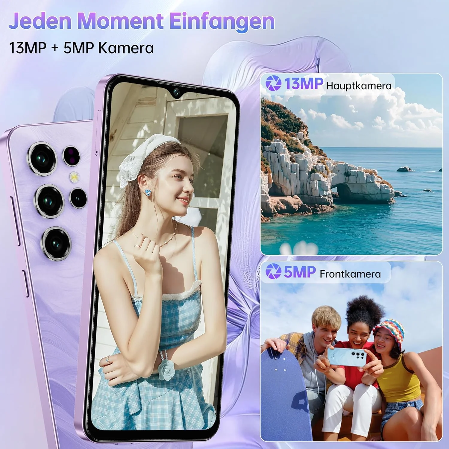 OUKITEL C2 Handy Ohne Vertrag - 16GB(4+12)+64GB /1TB Smartphone Ohne Vertrag Android 14, 6,52 Zoll Bildschirm 5000mAh Handy Günstig, 13MP+5MP Kamera, 4G Dual SIM/Face ID/GPS/3.5mm Jack, Gold - Image 6