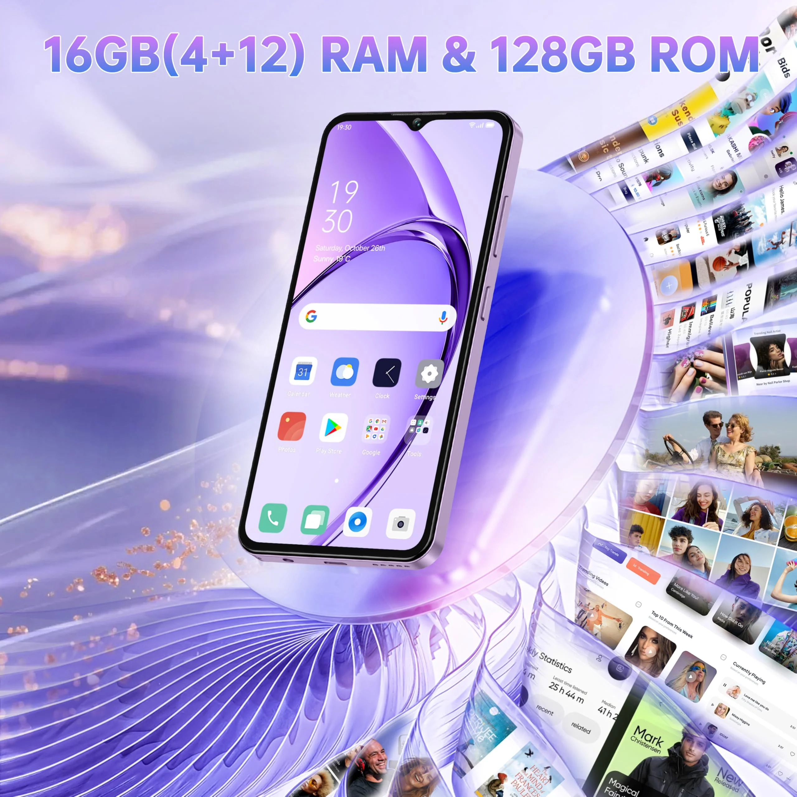 OUKITEL C2 Smartphone Ohne Vertrag - Android 16 Handy Günstig 16GB+128GB /1TB, 6.52 Zoll Handy Ohne Vertrag, 5000mAh Akku Simlockfreie Handys, 13MP+5MP, Dual SIM 4G Face ID/OTG/GPS/3.5mm Jack, Violett - Image 8