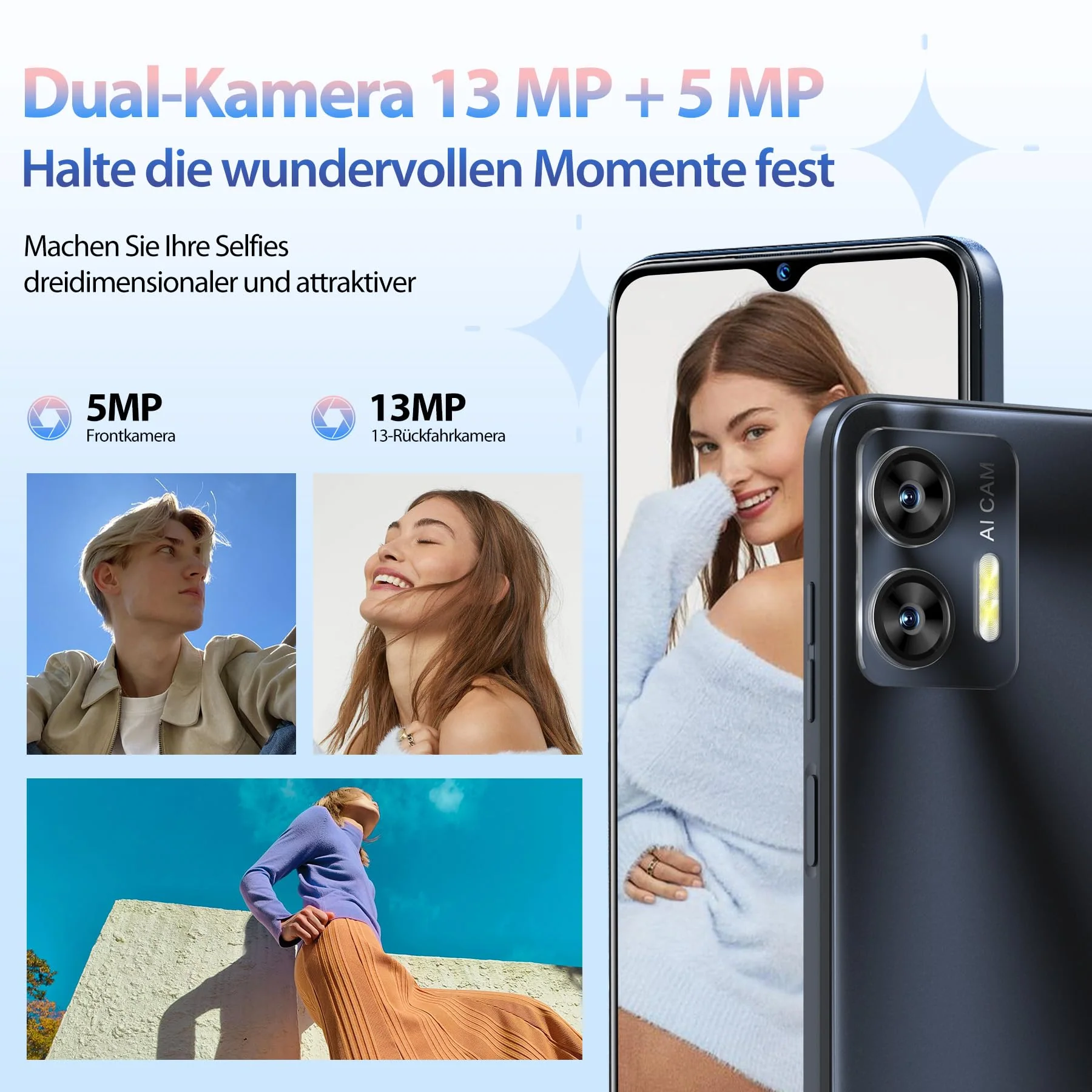 OUKITEL C36 Handy Ohne Vertrag, 12GB+128GB/1TB erweiterbar, 5150mAh 6.56" HD+ Display Android 13 günstig Smartphone 4G, Octa Core Prozessor, 13MP Panorama Kamera,Dual SIM 3 Steckplatz, Wi-Fi - Image 9