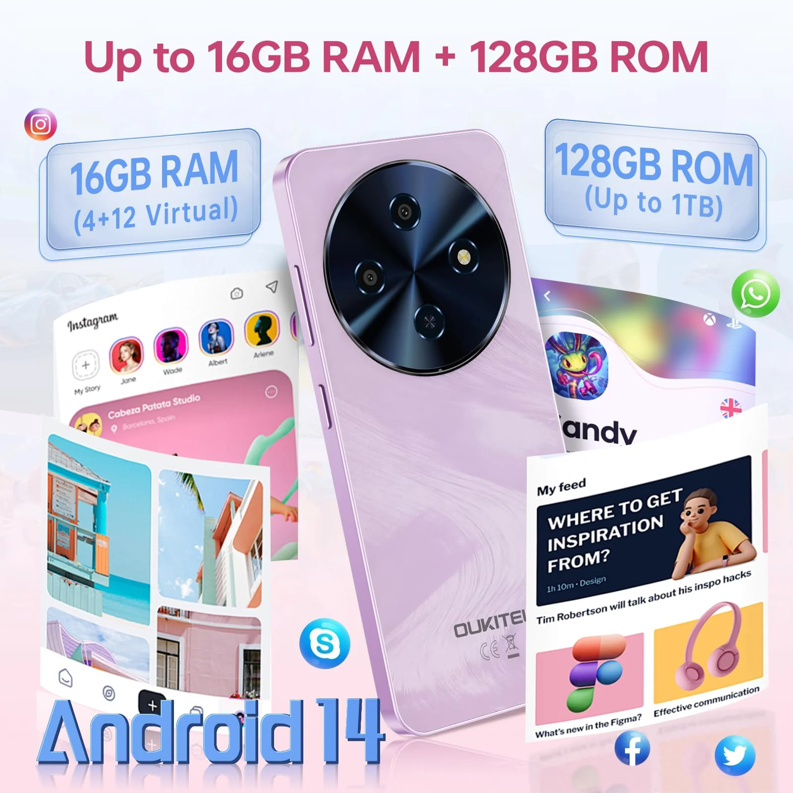 OUKITEL C5 Smartphone Ohne Vertrag, 16GB RAM+128GB ROM/1TB, 6.52" Bildschirm Handy Ohne Vertrag, 5000mAh Android Smartphone, 13MP Kamera Simlockfreie Handys, Dual 4G SIM/Face ID/OTG/3.5mm Jack - Image 11