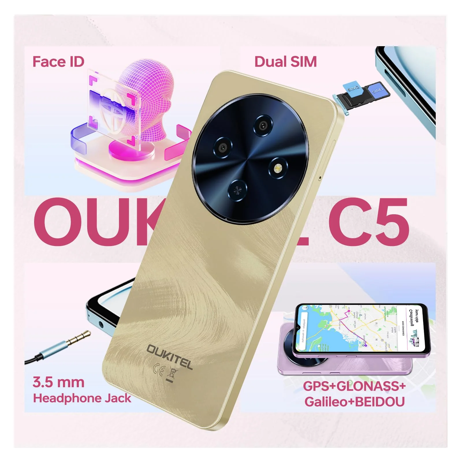 OUKITEL C5 Smartphone Ohne Vertrag, 16GB RAM+128GB ROM/1TB, 6.52" Bildschirm Handy Ohne Vertrag, 5000mAh Android Smartphone, 13MP Kamera Simlockfreie Handys, Dual 4G SIM/Face ID/OTG/3.5mm Jack - Image 7