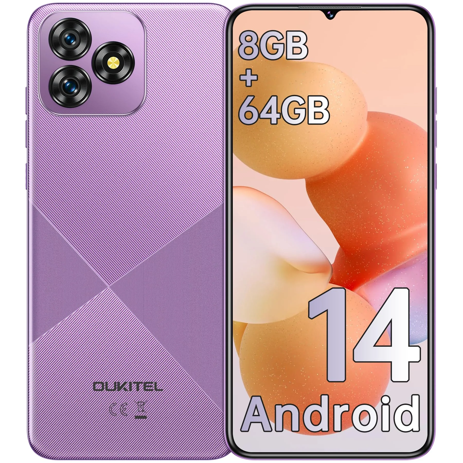 OUKITEL C53 Android 14 Smartphone Ohne Vertrag - 8GB+64GB/1TB erweiterbar Handy Ohne Vertrag, Octa Core 6,6" HD+ Smartphone, 13MP+5MP Kamera 4300mAh, 4G Dual SIM Simlockfreie Handys, Gesicht/GPS, Grün - Image 3