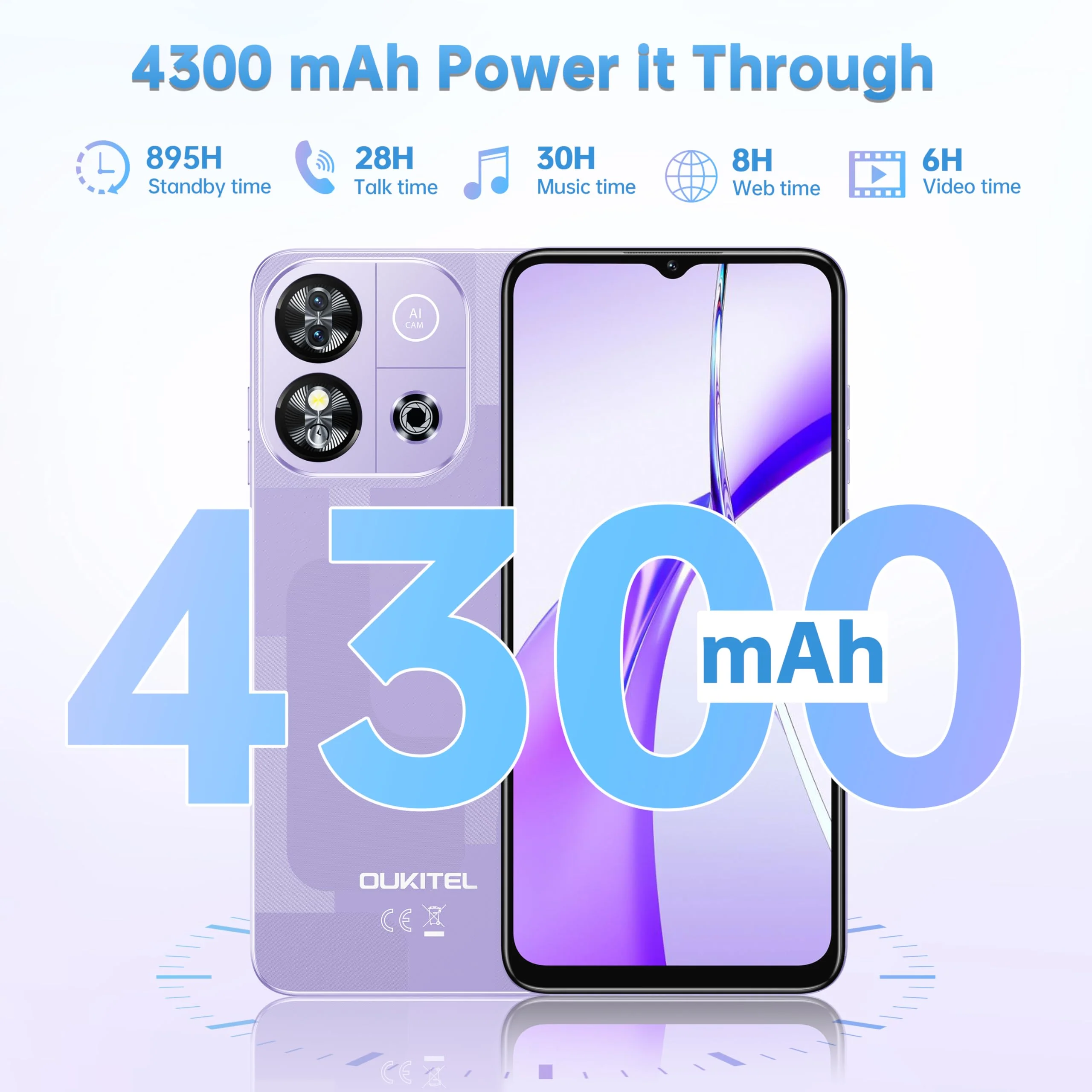 OUKITEL C57S Android 14 Smartphone Ohne Vertrag 4G - 8GB+64GB/128GB Handy Günstig, Octa Core, 6,52 Zoll HD+, 4300mAh Handy Ohne Vertrag, 4G Dreifache SLM Simlockfreie Handys 2 Jahre Garantie - Blau - Image 4