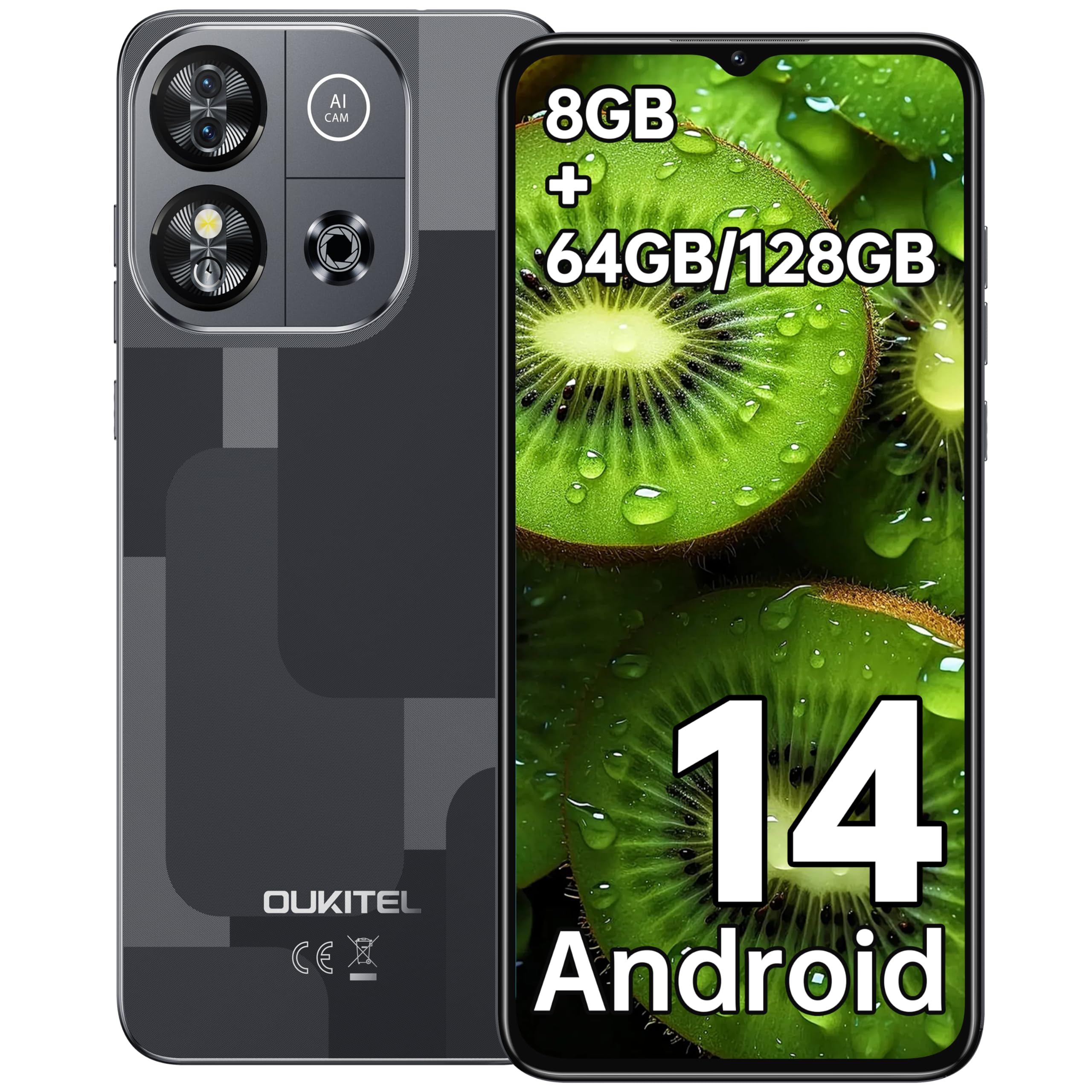 OUKITEL C57S Android 14 Smartphone Ohne Vertrag 4G - 8GB+64GB/128GB Handy Günstig, Octa Core, 6,52 Zoll HD+, 4300mAh Handy Ohne Vertrag, 4G Dreifache SLM Simlockfreie Handys 2 Jahre Garantie - Gold - Image 3