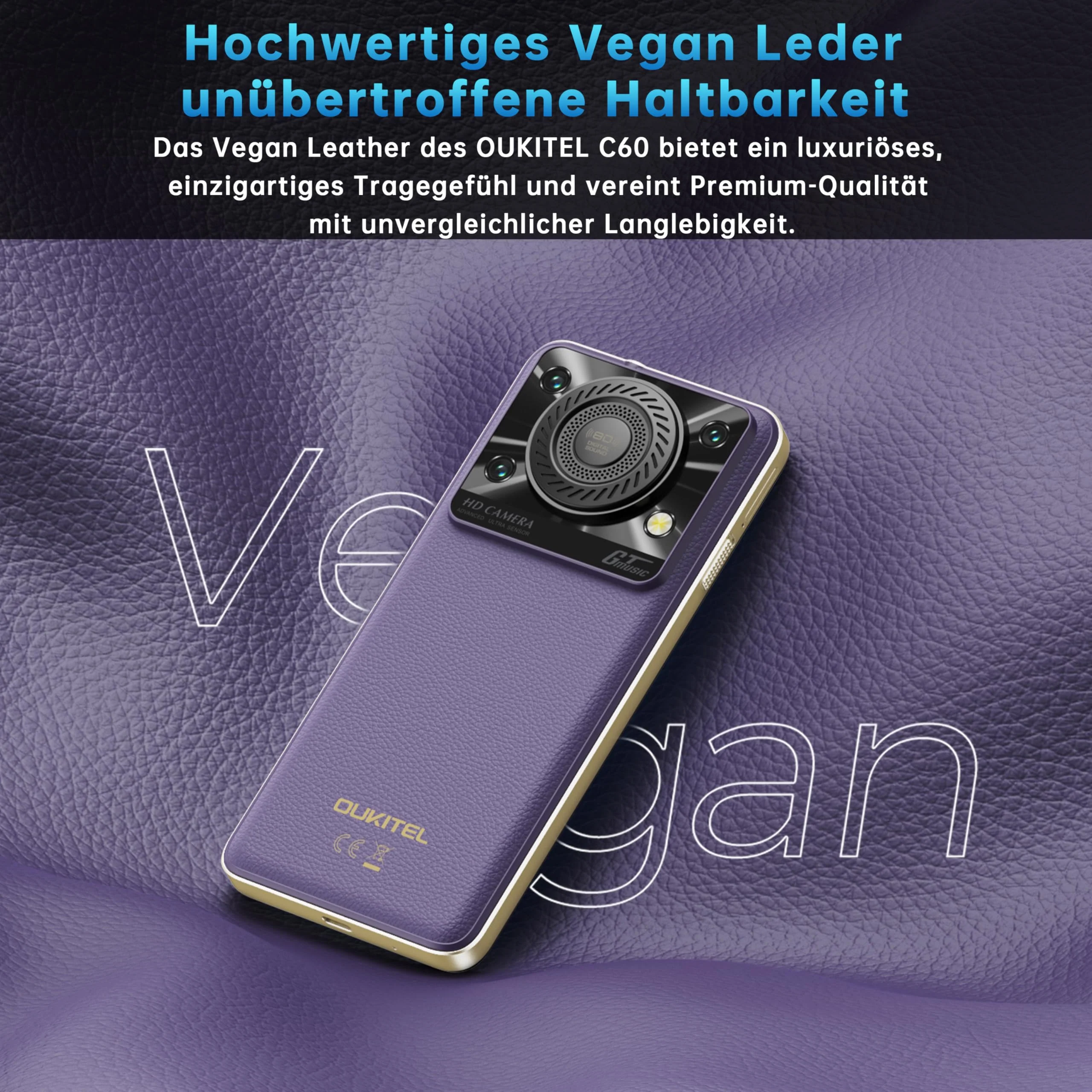 OUKITEL C60 Android 15 Smartphone Ohne Vertrag - 10000mAh 16GB+128GB 6.88 Zoll 90Hz Handy Günstig 13MP+5MP Kamera 120LM Taschenlampe,Lautsprecher,GPS, Dual SIM 4G Simlockfreie Handys,Violett - Image 4