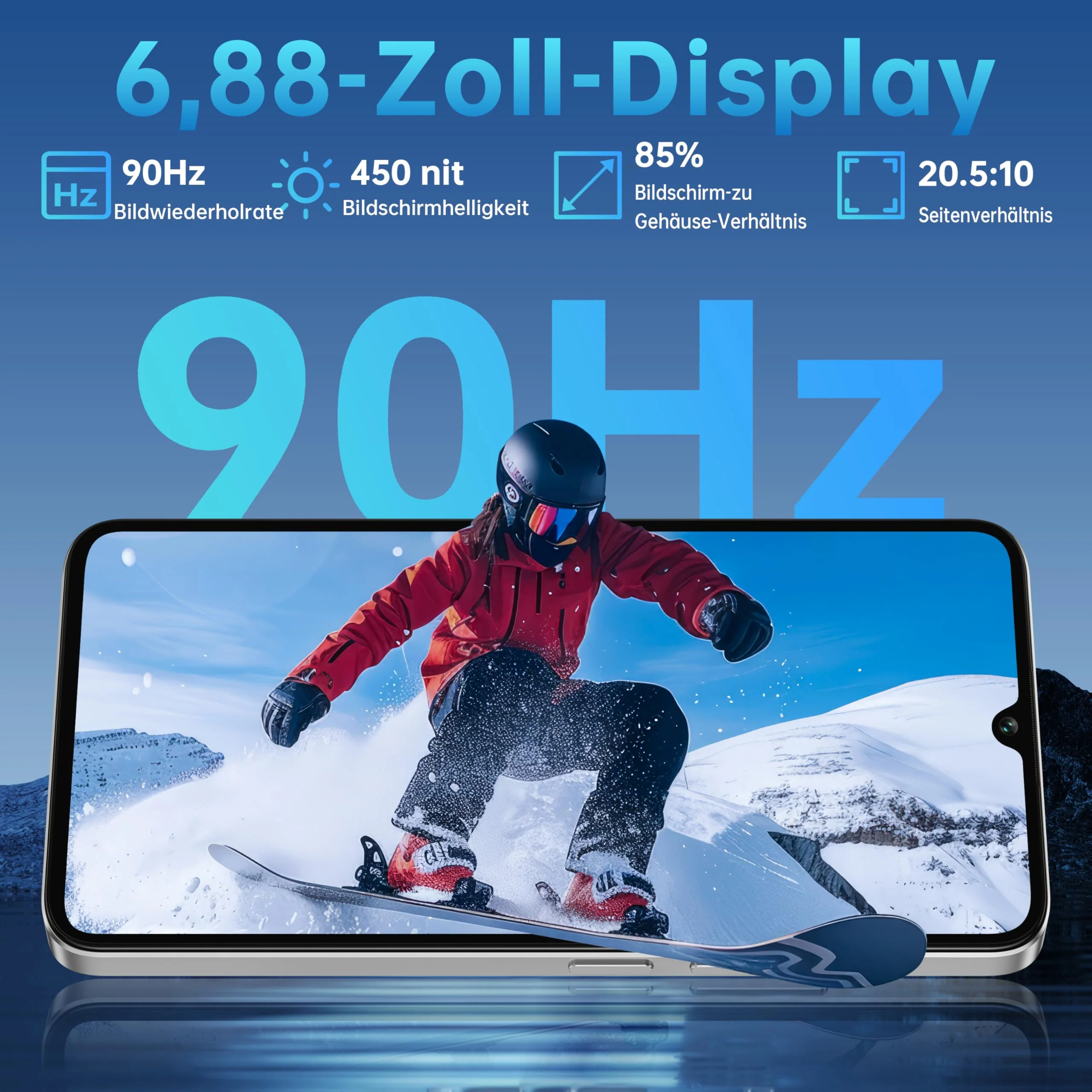 OUKITEL C60 Handy Ohne Vertrag Android 15-16GB+128GB 10000mAh Smartphone Ohne Vertrag 6.88 Zoll 90Hz 13MP+5MP Kamera 120LM Taschenlampe,Lautsprecher,GPS, Dual SIM 4G Simlockfreie Handys,Blau - Image 11