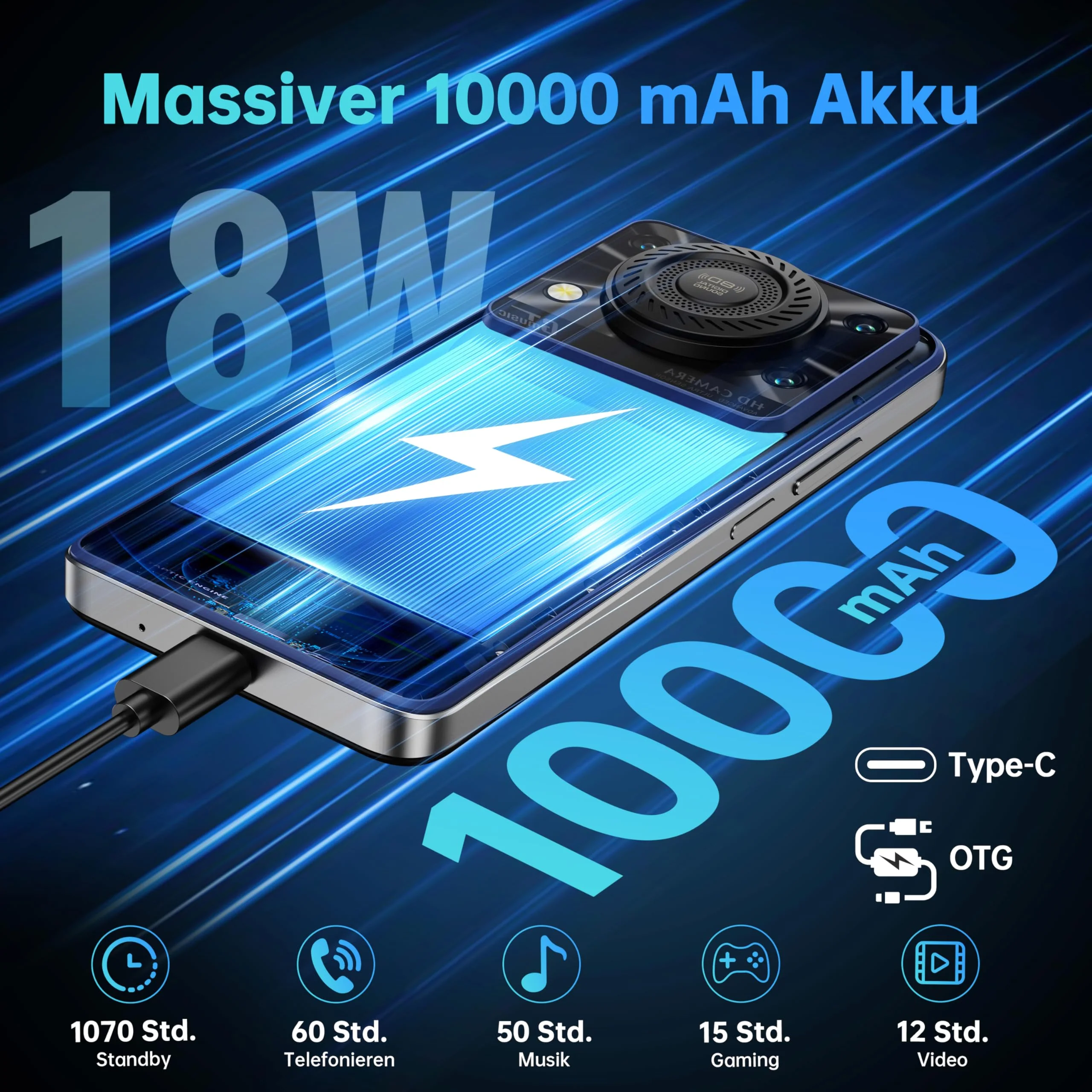 OUKITEL C60 Handy Ohne Vertrag Android 15-16GB+128GB Smartphone Ohne Vertrag 10000mAh 6.88 Zoll 90Hz Bildschirm 120LM Taschenlampe,Lautsprecher 13MP+5MP Kamera,GPS, Dual SIM Simlockfreie Handys, Rot - Image 10