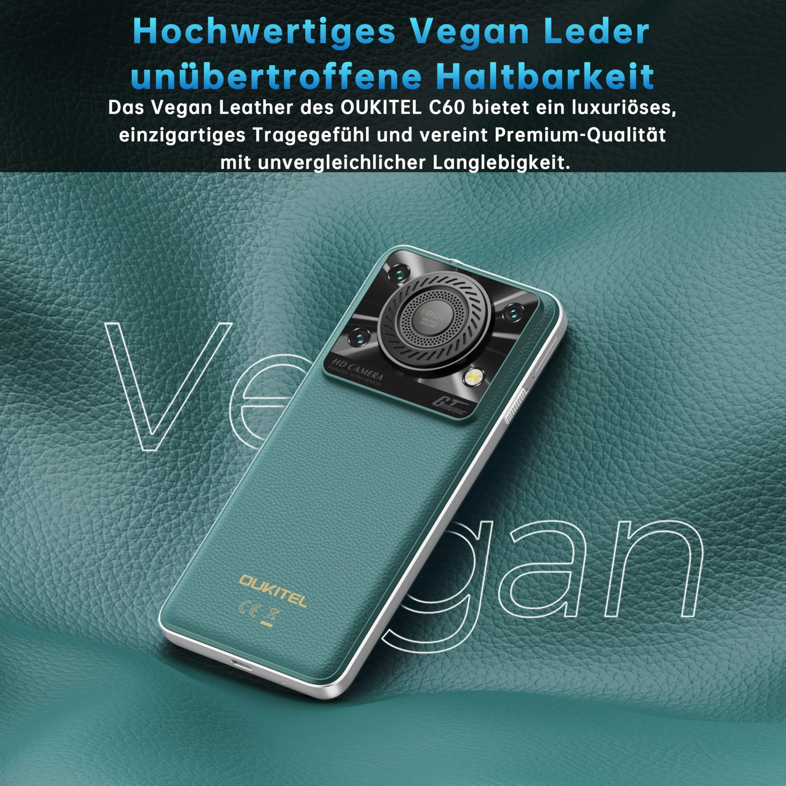 OUKITEL C60 Smartphone Ohne Vertrag - Android 15 10000mAh 16GB+128GB Handy Ohne Vertrag 6.88 Zoll 90Hz Bildschirm 13MP+5MP Kamera,120LM Taschenlampe,Lautsprecher,GPS,Dual SIM Simlockfreie Handys,Grün - Image 4