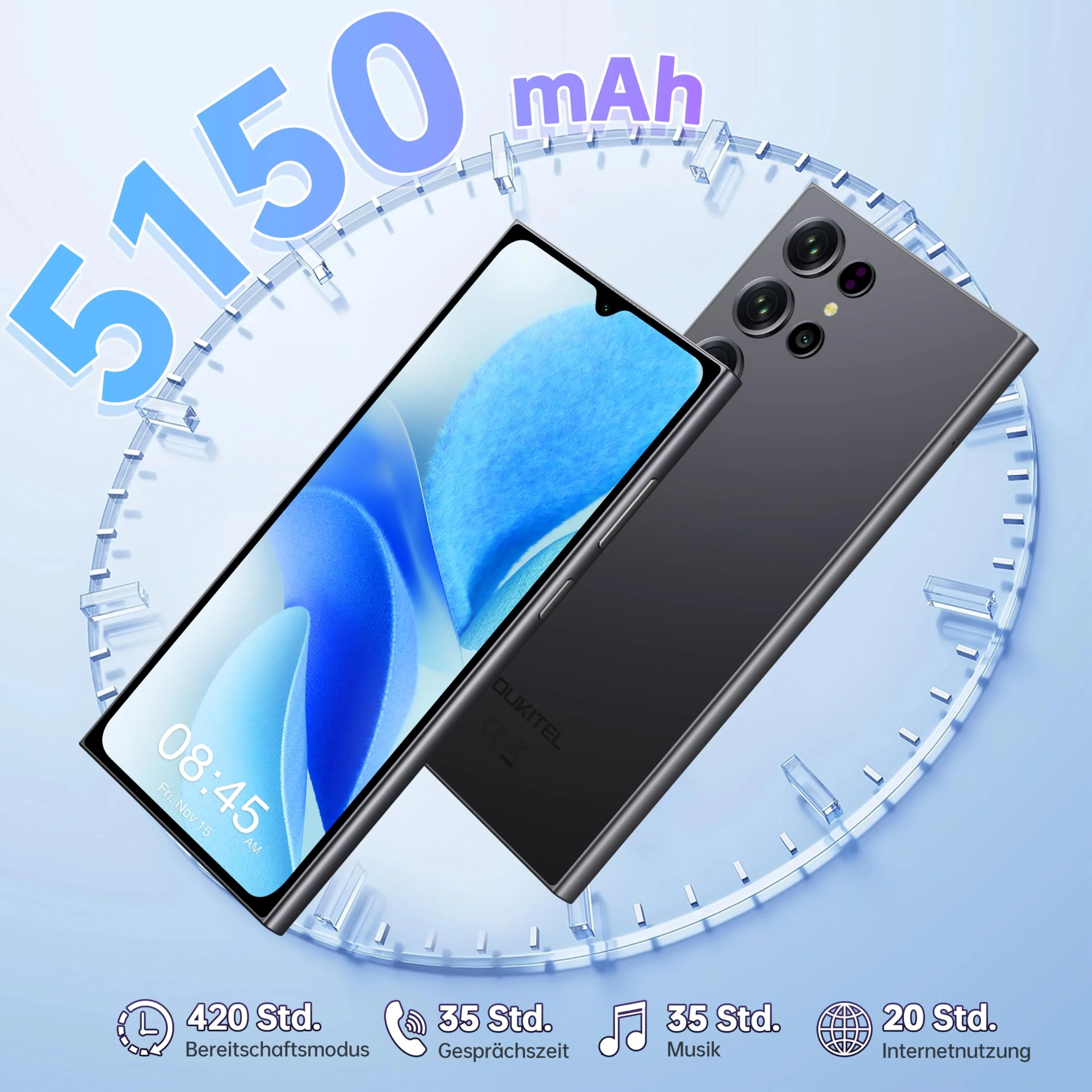 OUKITEL C61 Pro Android 15 Handy Ohne Vertrag, 24GB+256GB/1TB Smartphone Ohne Vertrag, 6,88" HD+ 90Hz Bildschirm 5150mAh Handy, 13MP+5MP Kamera, 4G Dual SIM Smartphone, NFC/Fingerabdruck/Face ID/OTG - Image 5