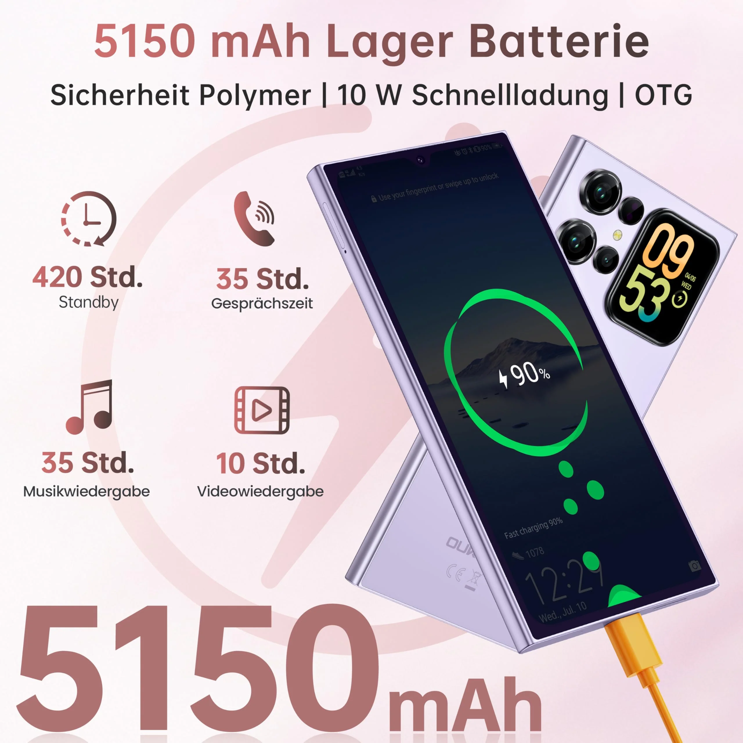 OUKITEL C62 Android 15 Smartphone Ohne Vertrag - 6.88" HD+ Handy mit Rückseitigem Display 16GB RAM+128GB ROM/1TB, 5000mAh Handy Günstig, Dual SIM Simlockfreie Handys/Face ID/GPS/OTG - Schwarz - Image 5