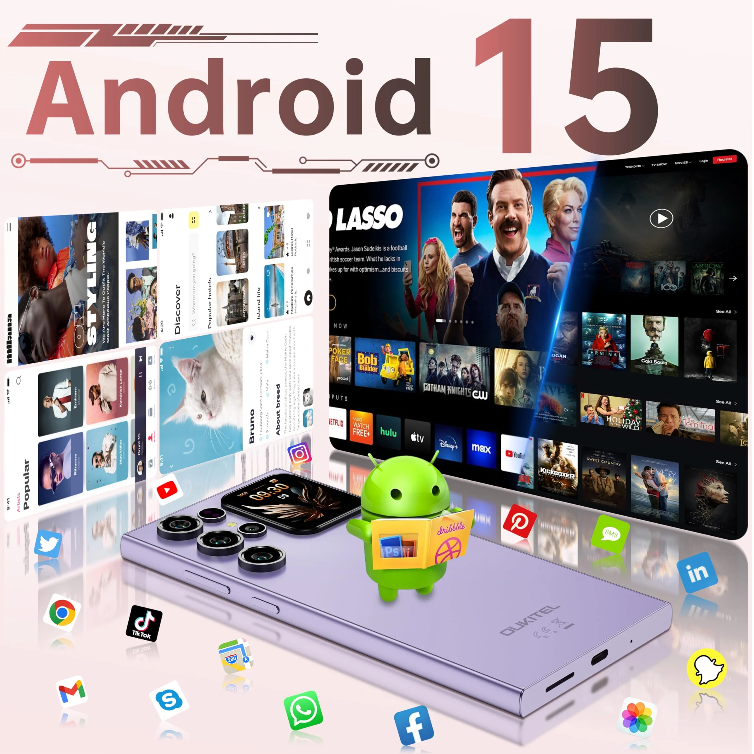 OUKITEL C62 Android 15 Smartphone Ohne Vertrag - 6.88" HD+ Handy mit Rückseitigem Display 16GB RAM+128GB ROM/1TB, 5000mAh Handy Günstig, Dual SIM Simlockfreie Handys/Face ID/GPS/OTG - Schwarz - Image 8