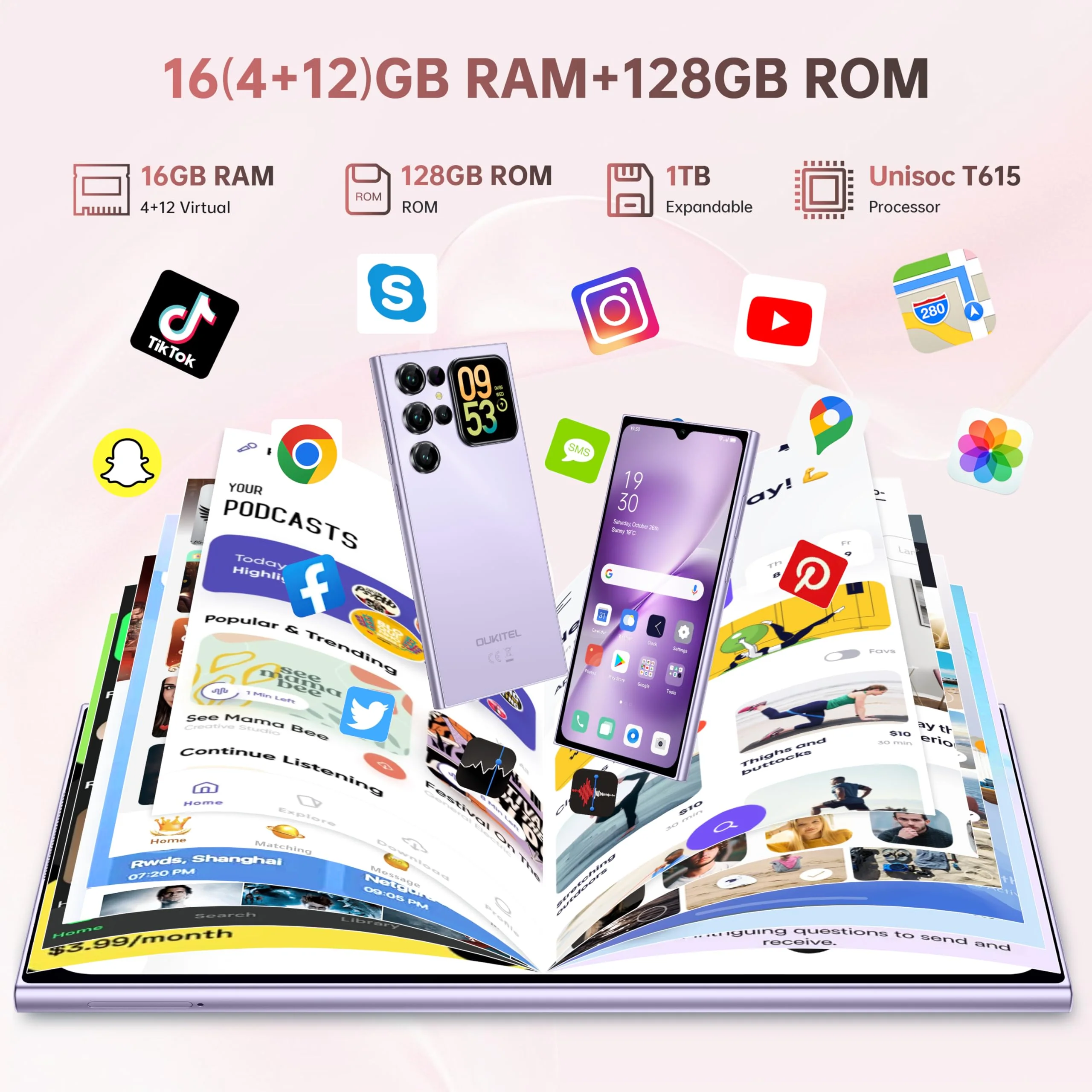 OUKITEL C62 Android 15 Smartphone Ohne Vertrag - 6.88" HD+ Handy mit Rückseitigem Display 16GB RAM+128GB ROM/1TB, 5000mAh Handy Günstig, Dual SIM Simlockfreie Handys/Face ID/GPS/OTG - Schwarz - Image 9