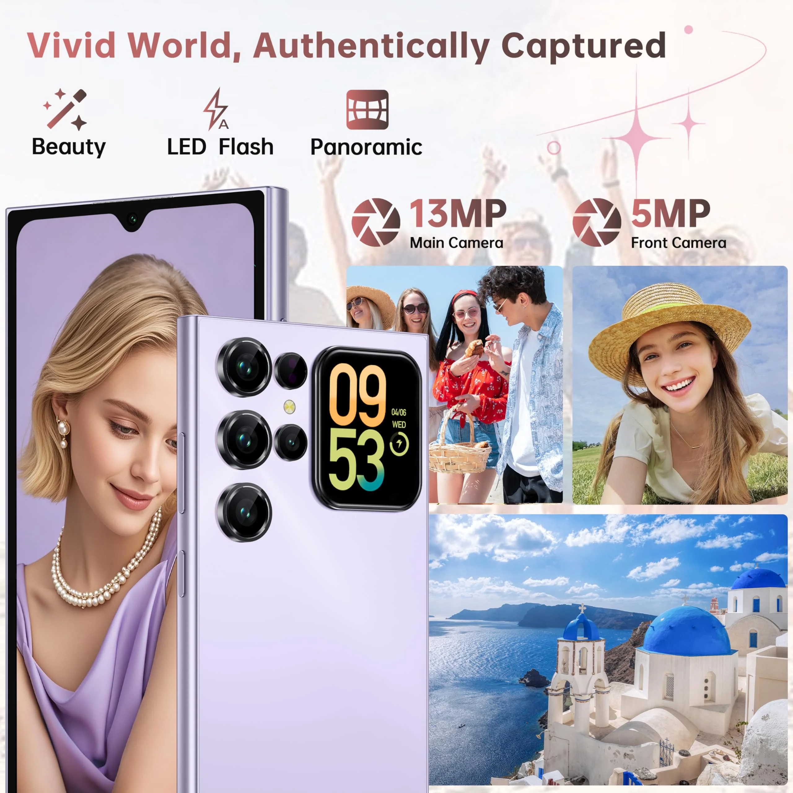 OUKITEL C62 Android 15 Smartphone Ohne Vertrag - 6.88" HD+ Handy mit Rückseitigem Display 16GB RAM+128GB ROM/1TB, 5000mAh Handy Günstig, Dual SIM Simlockfreie Handys/Face ID/GPS/OTG - Violett - Image 4