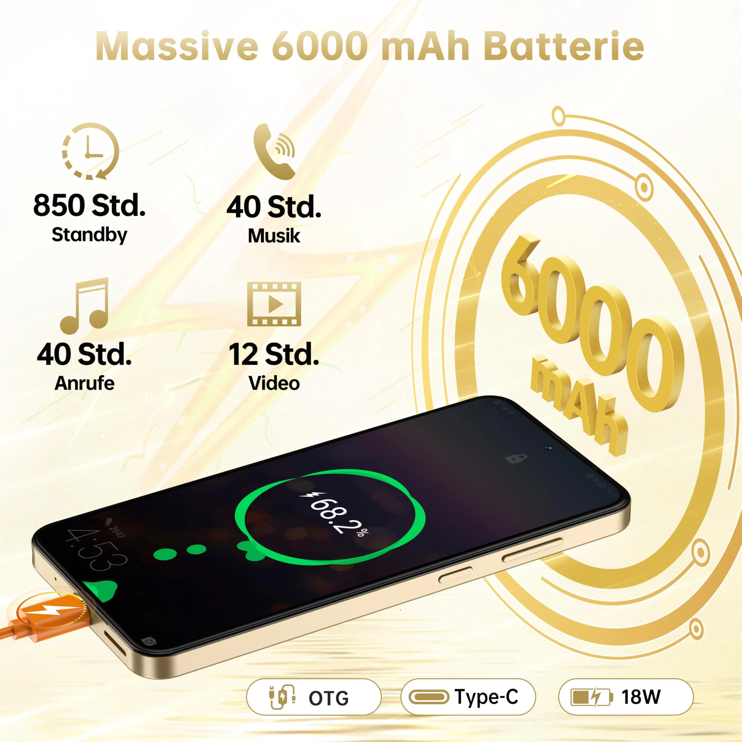 OUKITEL C68 Plus Handy Ohne Vertrag - 24GB+256GB 6000mAh Akku Smartphone Ohne Vertrag 64MP+8MP 7,2 Zoll 120Hz Display mit 1,81" Rückbildschirm Android 15 Simlockfreie Handys Dual SIM NFC/Face ID/BT5.0 - Image 6