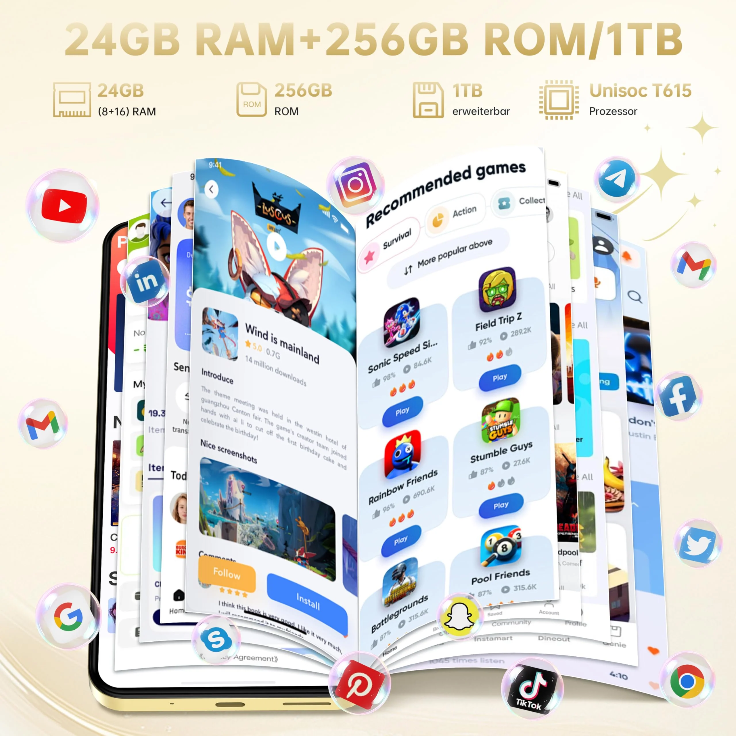 OUKITEL C68 Plus Smartphone Ohne Vertrag - 24GB+256GB 6000mAh Akku Handy Ohne Vertrag 64MP+8MP 7,2 Zoll 120Hz Display mit 1,81" Rückbildschirm Android 15 Simlockfreie Handys Dual SIM NFC/Face ID/BT5.0 - Image 9