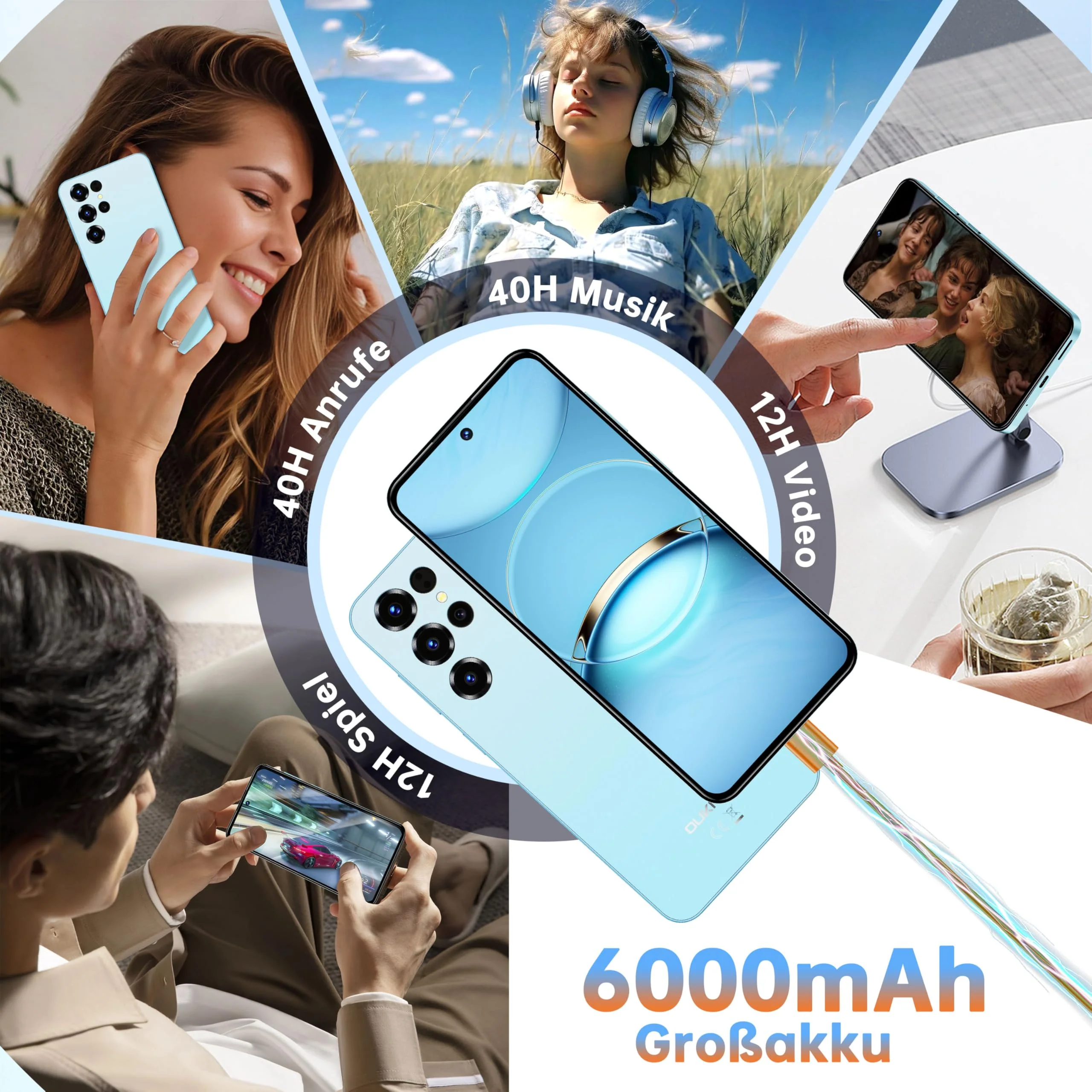 OUKITEL C68 Smartphone Ohne Vertrag Android 15-7,2 Zoll Display Handy Günstig 16GB+128GB /1TB, 6000mAh Akku Handy Ohne Vertrag, 64MP+8MP Kamera, Dual SIM Face ID/Fingerabdruck/OTG/GPS, Blau - Image 6