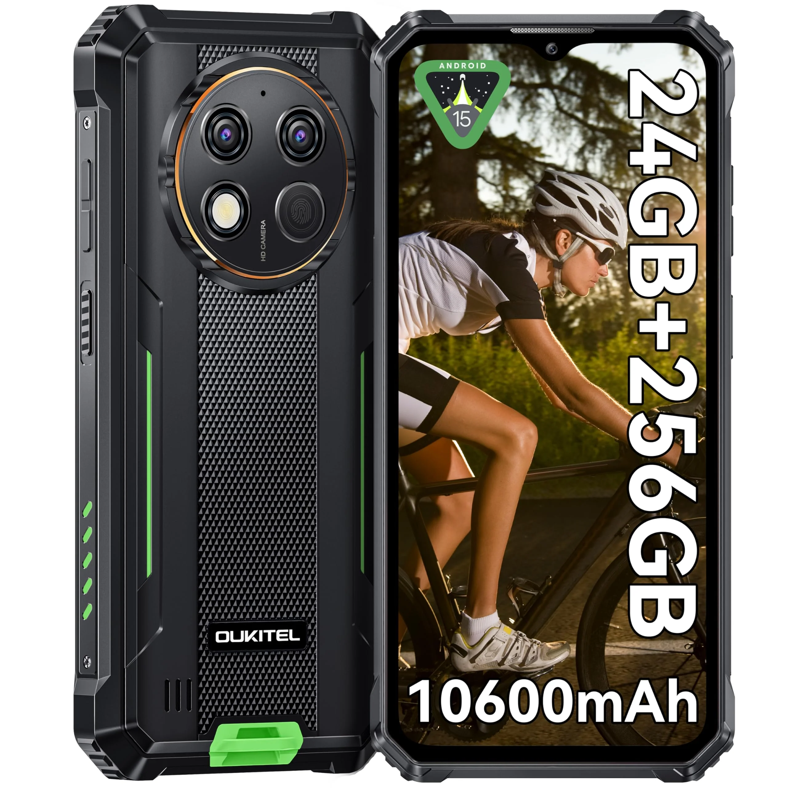 OUKITEL G1 Outdoor Handy - 10600mAh 24GB+256GB Android 15 Outdoor Smartphone Ohne Vertrag 6,52 Zoll 48MP+5MP Kamera baustellenhandy Dual SIM IP68/NFC/OTG/GPS/Face ID