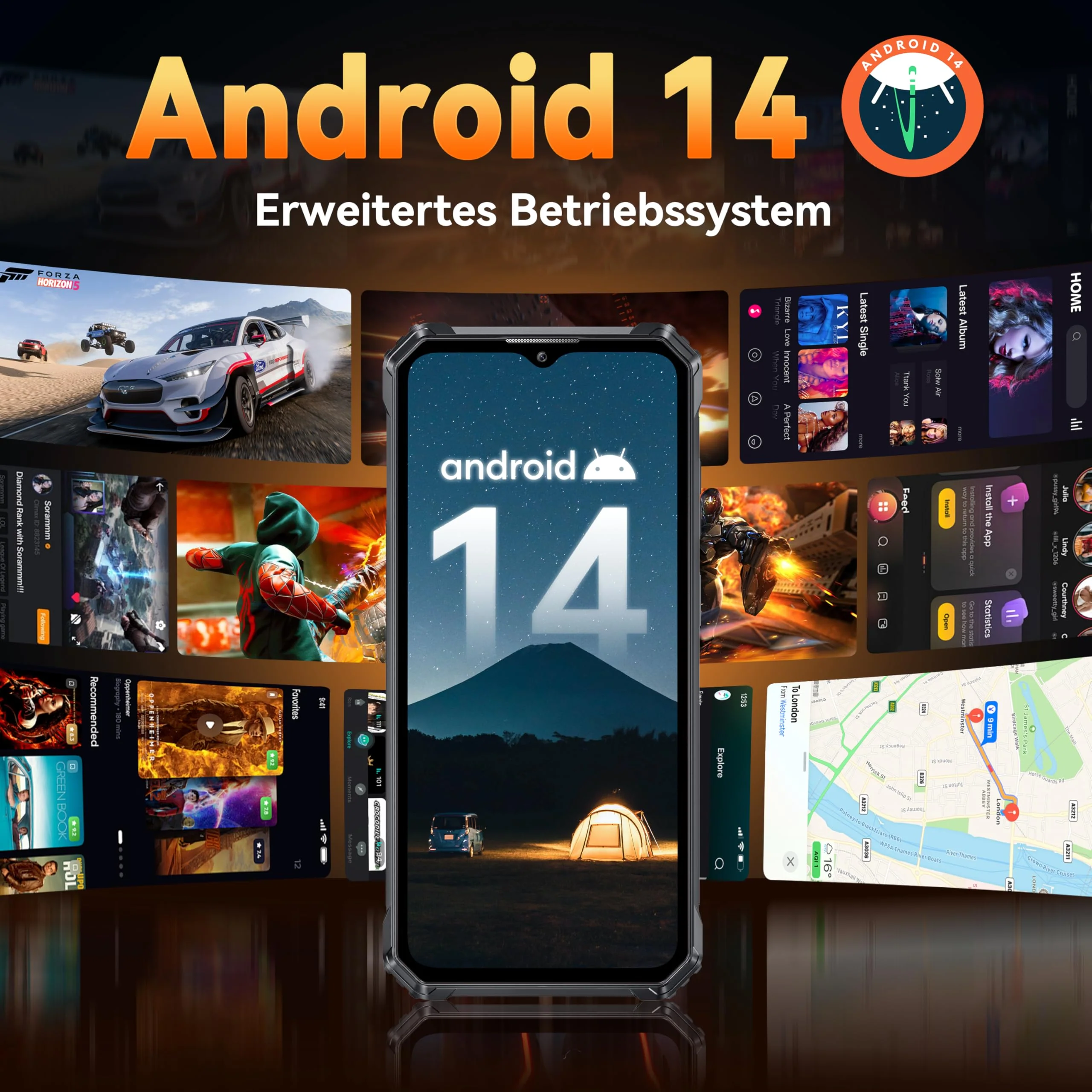 OUKITEL G1 Outdoor Handy Android 14-10600mAh 24GB+256GB Outdoor Smartphone Ohne Vertrag 6,52 Zoll 48MP+5MP Kamera baustellenhandy Dual SIM IP68/NFC/OTG/GPS/Face ID - Image 3