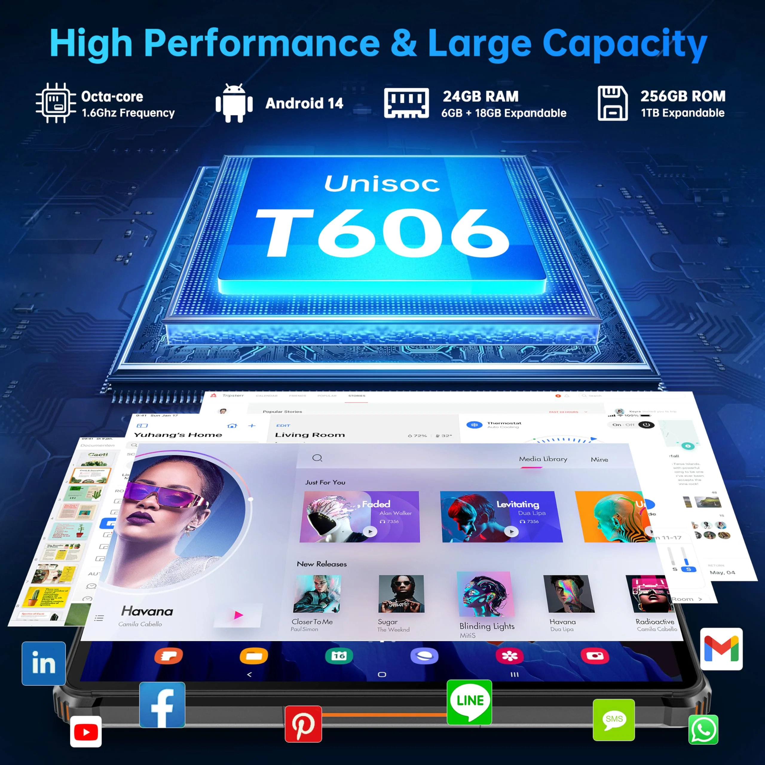 OUKITEL RT9 Outdoor Tablet - 24GB(6+18GB) RAM+256GB ROM(1TB TF) 11000mAh Akku, Android 14 Rugged Tablet PC 10.1 Zoll Octa Core Wasserdicht Tablet, Dual SIM 4G LTE/5G WiFi/Face ID/OTG/GPS - Schwarz - Image 4