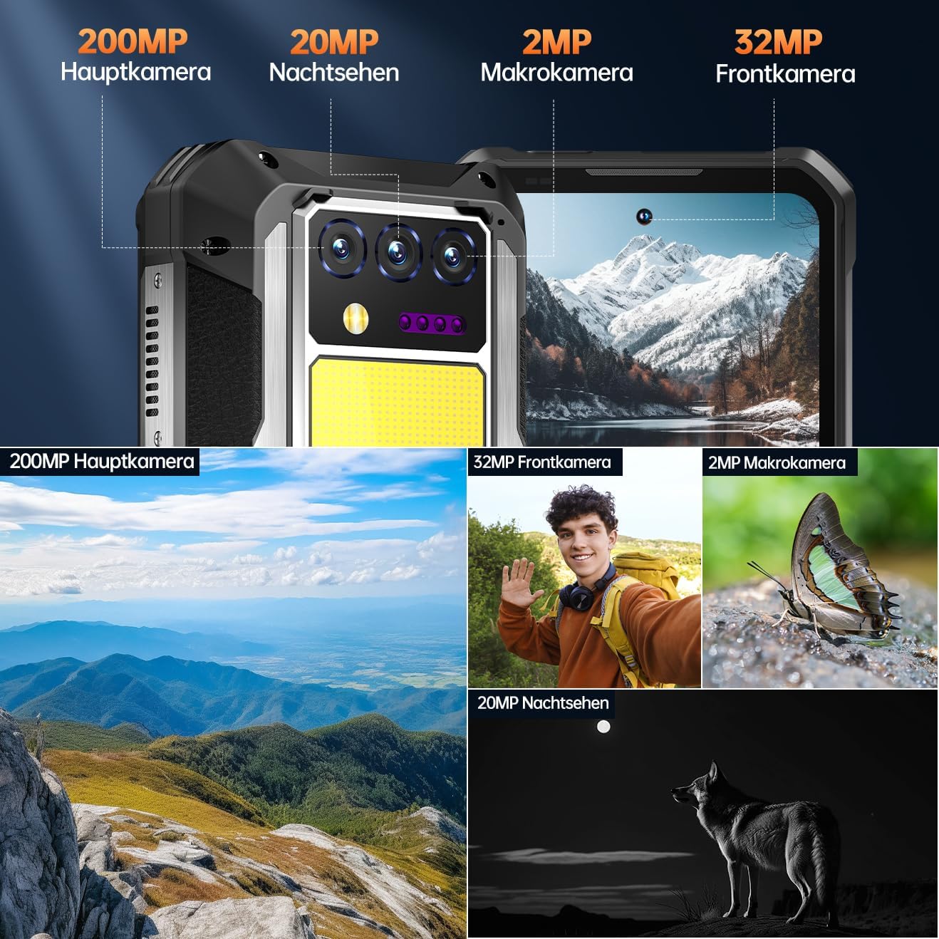 OUKITEL WP100 Titan Outdoor Handy 5G - 33000mAh Outdoor Smartphone mit 100 Lumen Projektor, 48GB RAM 512GB ROM 6,8" FHD+ Handy mit 1200 Lumen Campinglicht, 200MP+32MP+20MP Kamera, NFC/GPS/IP68/IP69K - Image 13