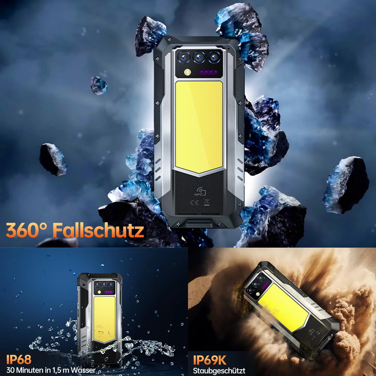 OUKITEL WP100 Titan Outdoor Handy 5G - 33000mAh Outdoor Smartphone mit 100 Lumen Projektor, 48GB RAM 512GB ROM 6,8" FHD+ Handy mit 1200 Lumen Campinglicht, 200MP+32MP+20MP Kamera, NFC/GPS/IP68/IP69K - Image 3