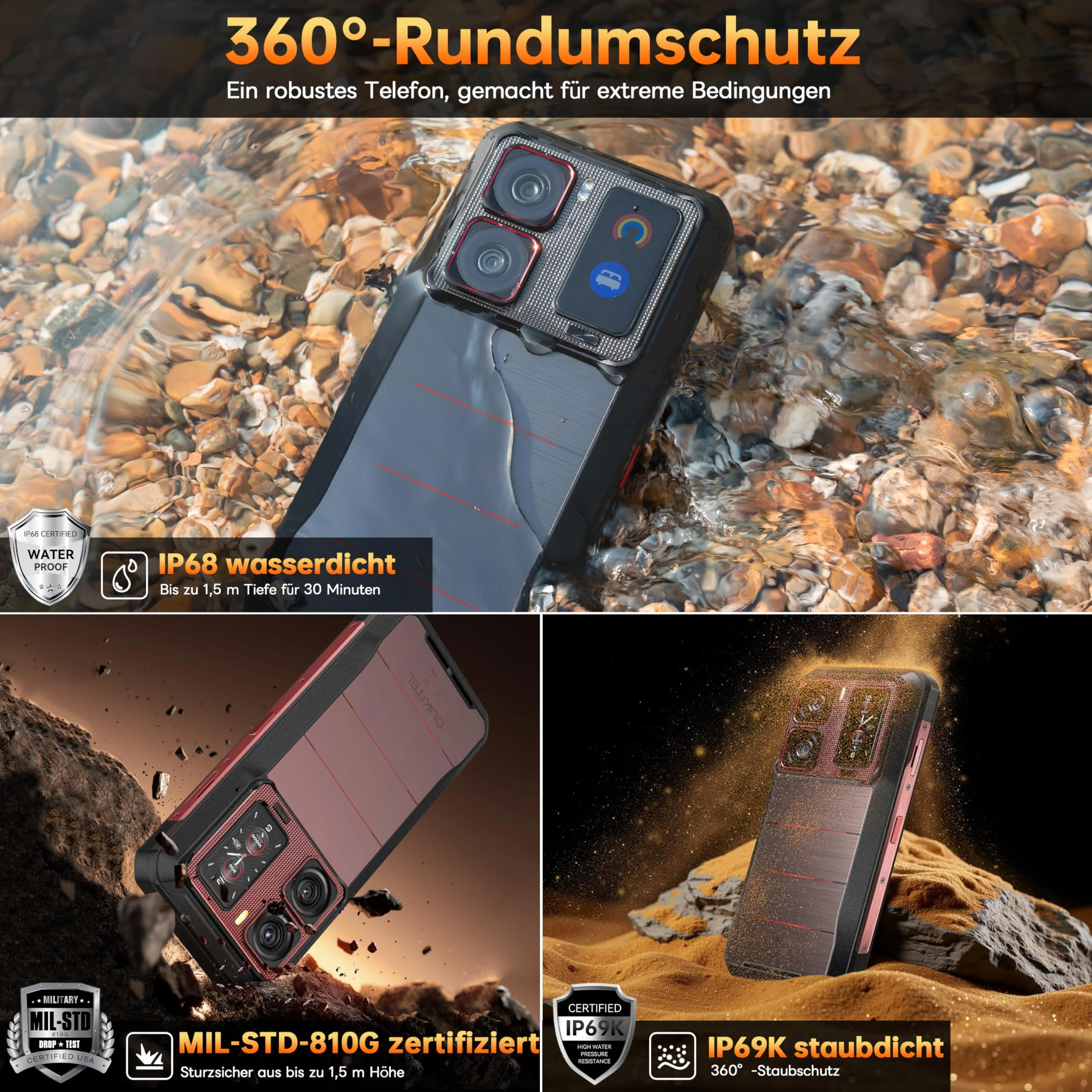 OUKITEL WP300 5G Android 15 Outdoor Handy - 36GB+512GB 16000mAh/45W 108MP+32MP Kamera Outdoor Smartphone 6,8 Zoll FHD+ 120Hz baustellenhandy/Kopfhörer mit Display/370LM Taschenlampe/IP68/NFC/OTG/GPS - Image 6