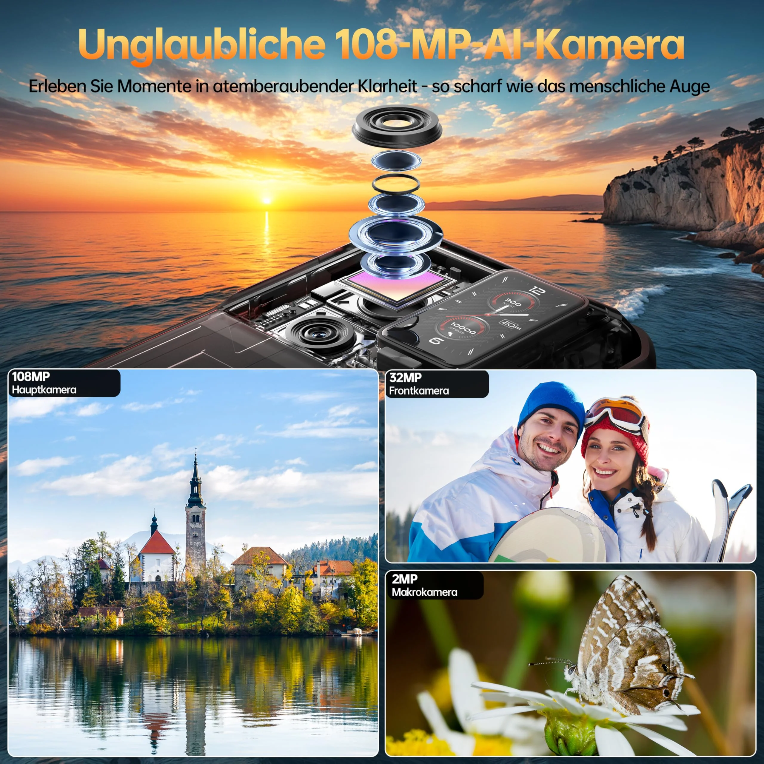 OUKITEL WP300 5G Android 15 Outdoor Handy - 36GB+512GB 16000mAh/45W 108MP+32MP Kamera Outdoor Smartphone 6,8 Zoll FHD+ 120Hz baustellenhandy/Kopfhörer mit Display/370LM Taschenlampe/IP68/NFC/OTG/GPS - Image 9