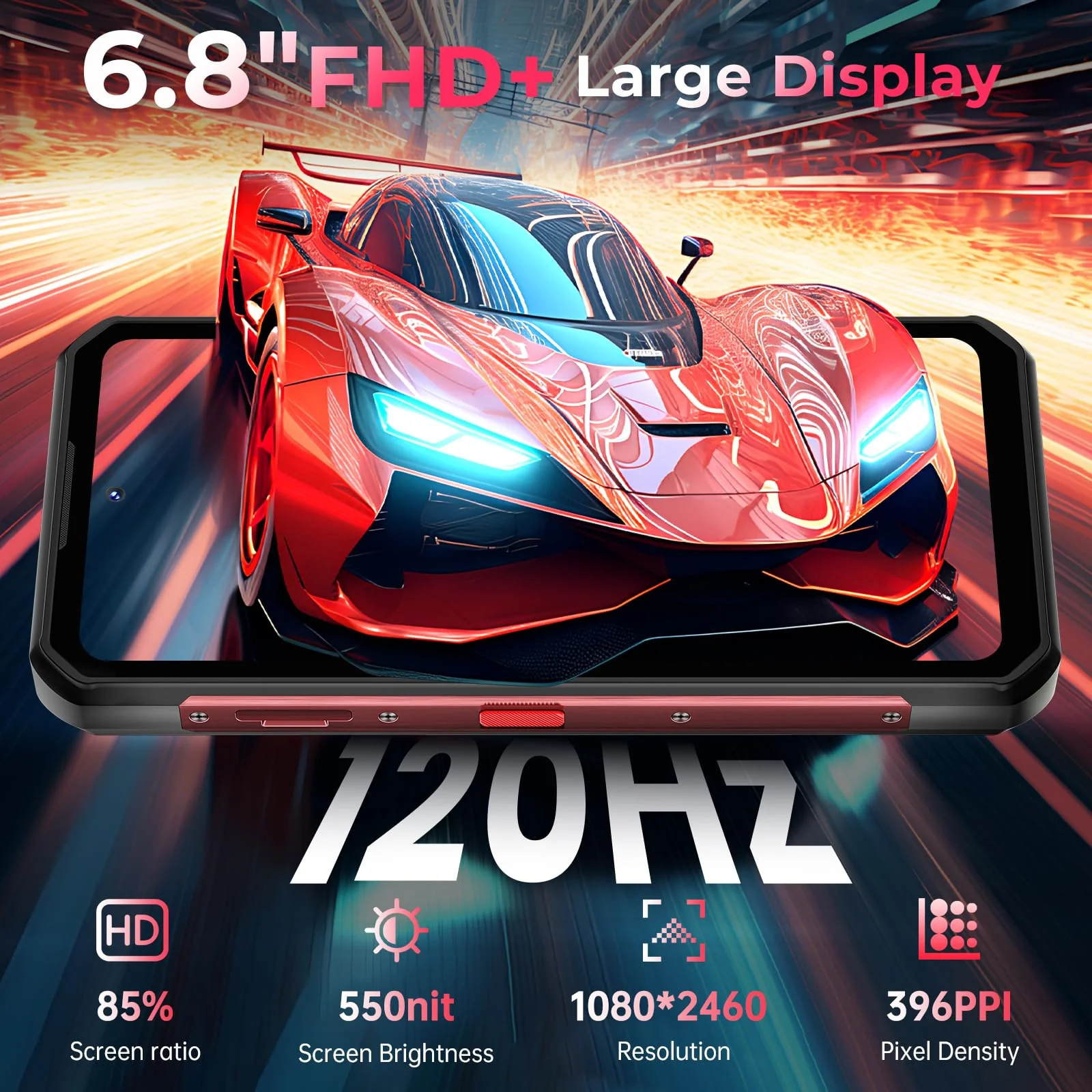 OUKITEL WP56 Outdoor Handy 5G - 36(12 + 24) GB RAM + 512GB/2TB ROM, 16000mAh, 108MP, 128DB Lautsprecher, Baustellen Handy Ohne Vertrag mit 1000 Lumen Campinglicht, 6.8" FHD+ 90Hz, NFC - Schwarz - Image 3