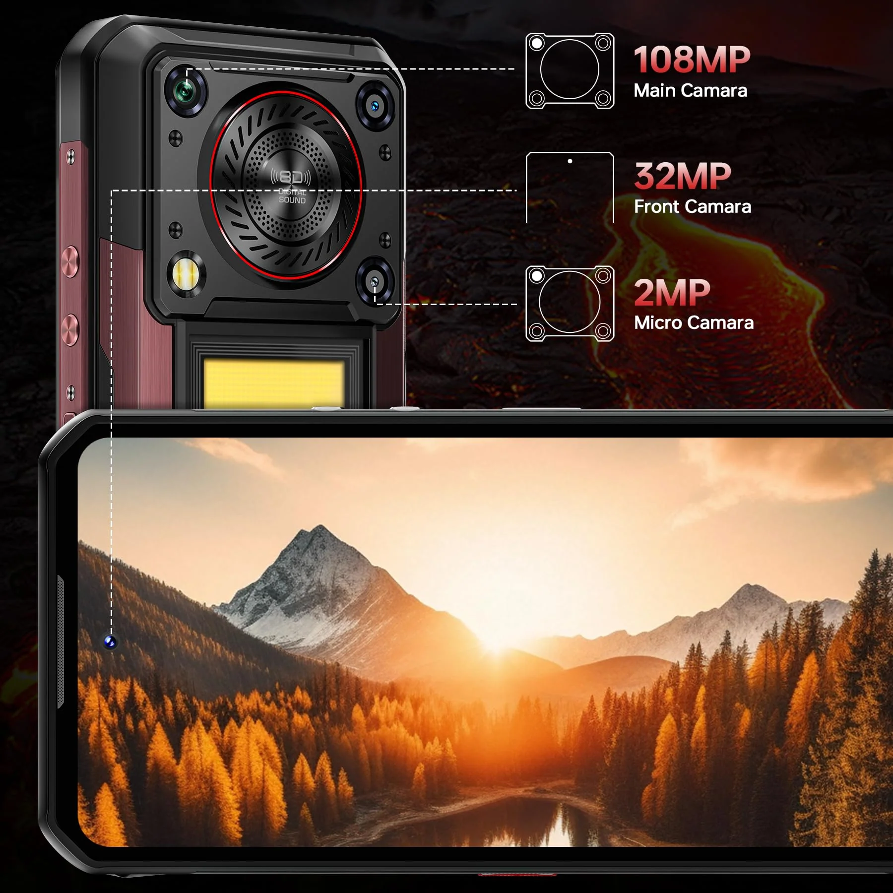 OUKITEL WP56 Outdoor Handy 5G - 36GB+512GB/2TB 16000mAh 108MP Outdoor Smartphone 128DB Lautsprecher 6,8" FHD+ 120Hz Android 15 baustellenhandy, 1000LM Campinglicht, IP68 Wasserdicht/NFC/GPS/OTG/BT5.2 - Image 8