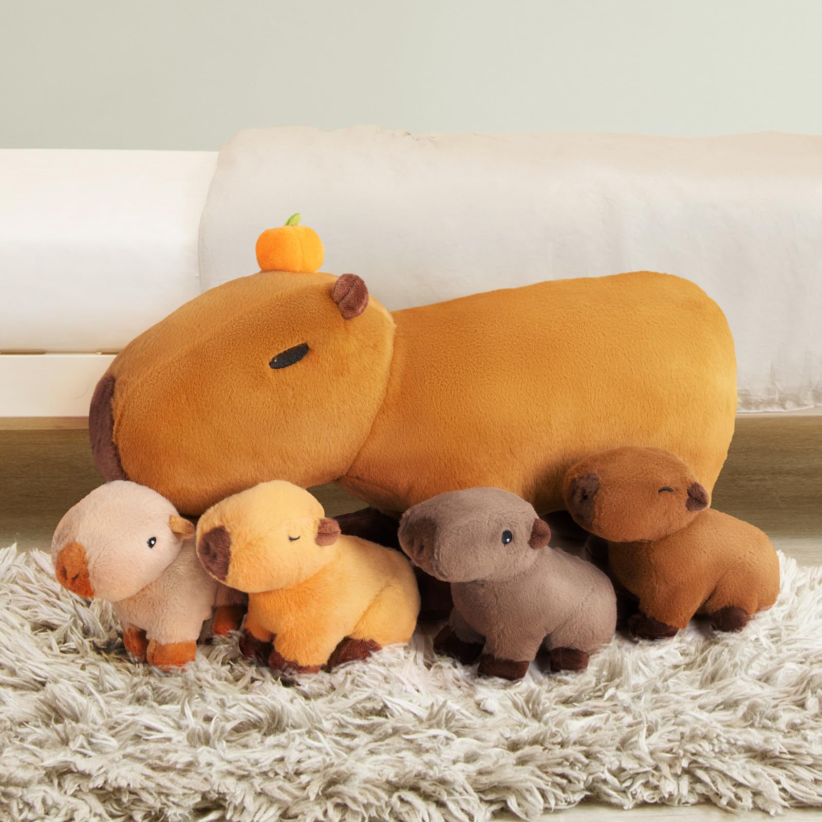 OUOZZZ 5 Stück Capybara Plüschtier, 38cm Weich Capybara Kuscheltier mit 4 Baby Stofftiere im Bauch - Baby Geburtstagsgeschenk für Mädchen Jungen Kinder - Image 2