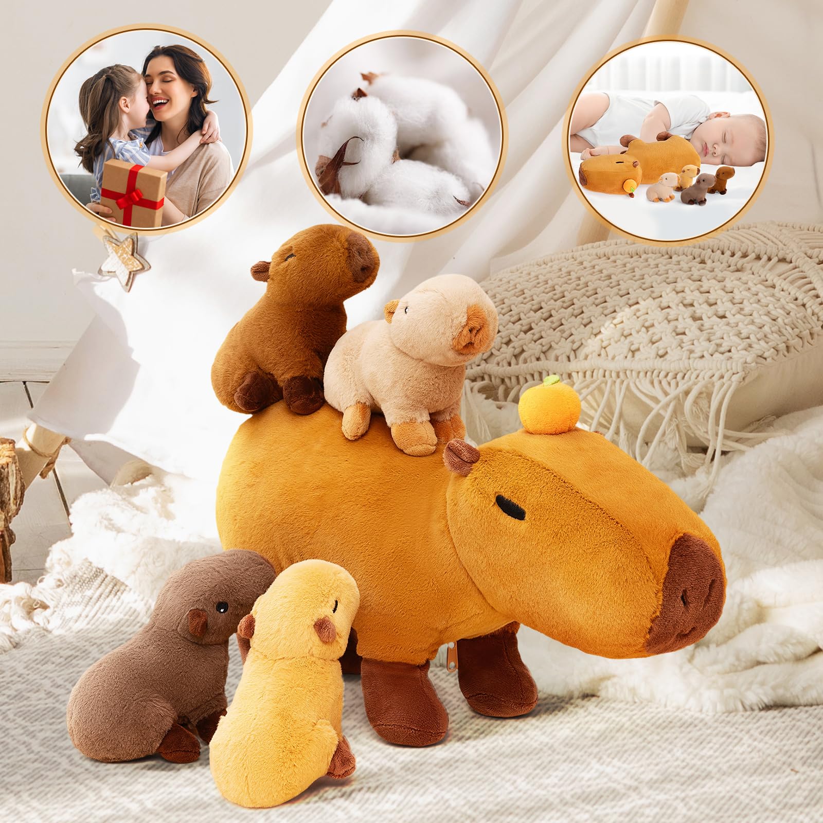 OUOZZZ 5 Stück Capybara Plüschtier, 38cm Weich Capybara Kuscheltier mit 4 Baby Stofftiere im Bauch - Baby Geburtstagsgeschenk für Mädchen Jungen Kinder - Image 5