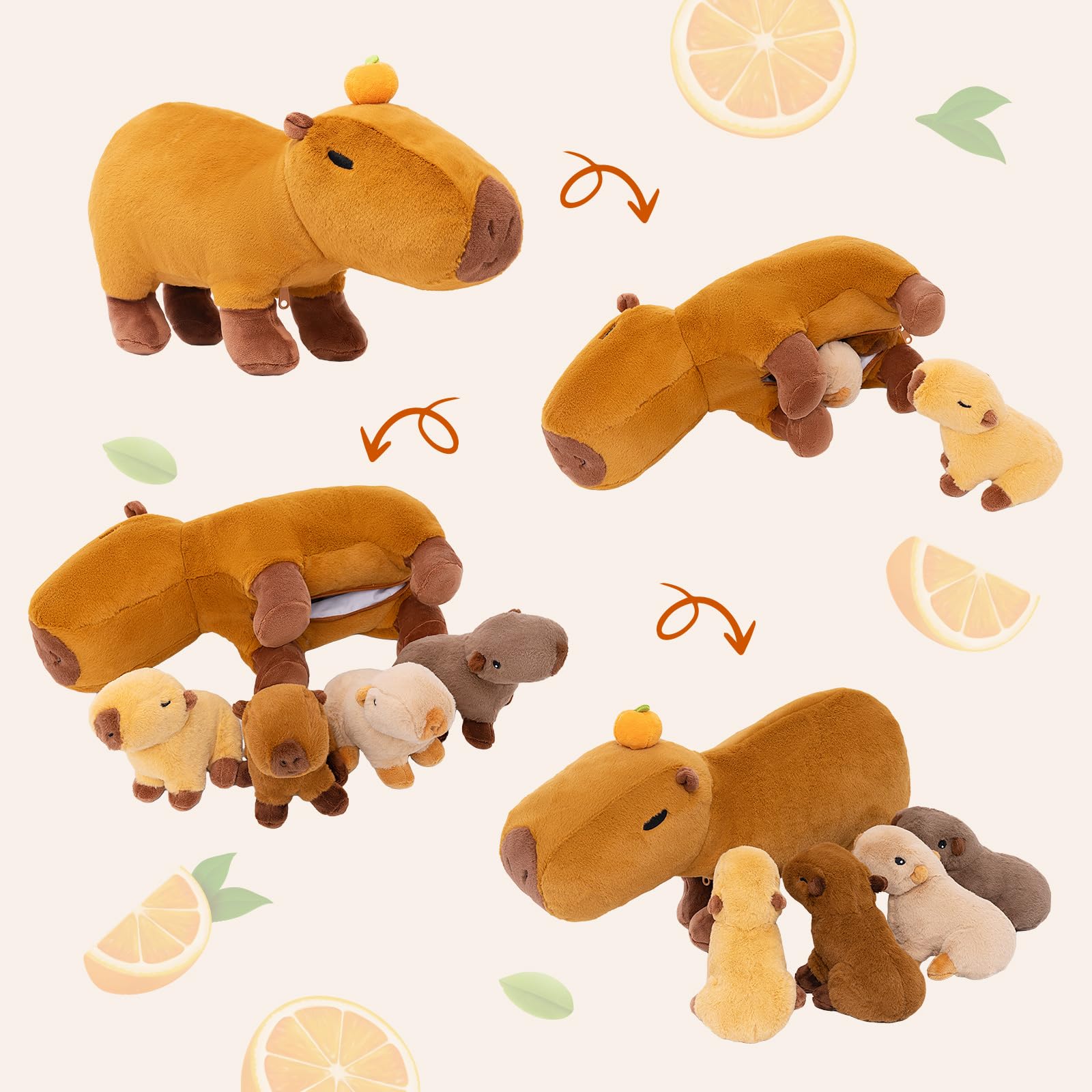 OUOZZZ 5 Stück Capybara Plüschtier, 38cm Weich Capybara Kuscheltier mit 4 Baby Stofftiere im Bauch - Baby Geburtstagsgeschenk für Mädchen Jungen Kinder - Image 6