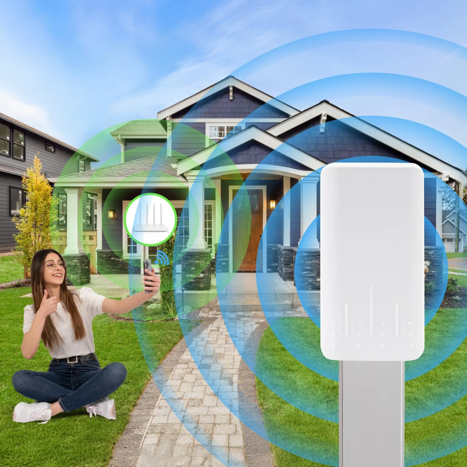 Outdoor WLAN Verstärker Wetterfester, IP65 Regenfest und Staubdicht WiFi Repeatermit AP Modus, 2.4Ghz 300 Mbit/s WiFi Expander,Eingebaute versteckte Antenne, Arbeitstemperatur -40℃—70℃，weiß - Image 5