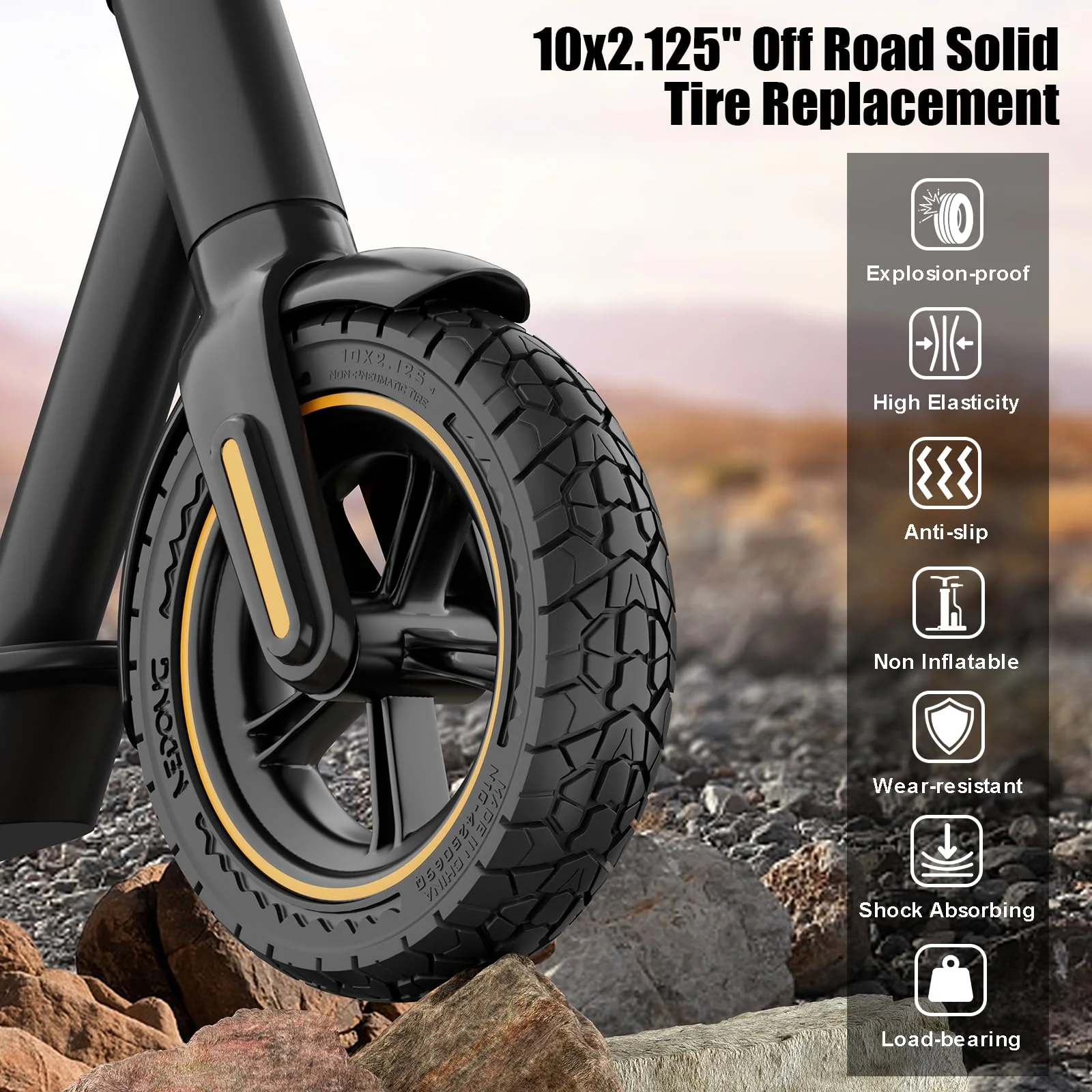 OUXI 10X2.125 Off Road Reifen für Elektroroller Ninebot F20/F30/F40/F65, 10 Zoll Vollgummireifen für Vorder- und Vollgummireifen für Elektroroller Tubeless(Schwarz 1Stück) - Image 6