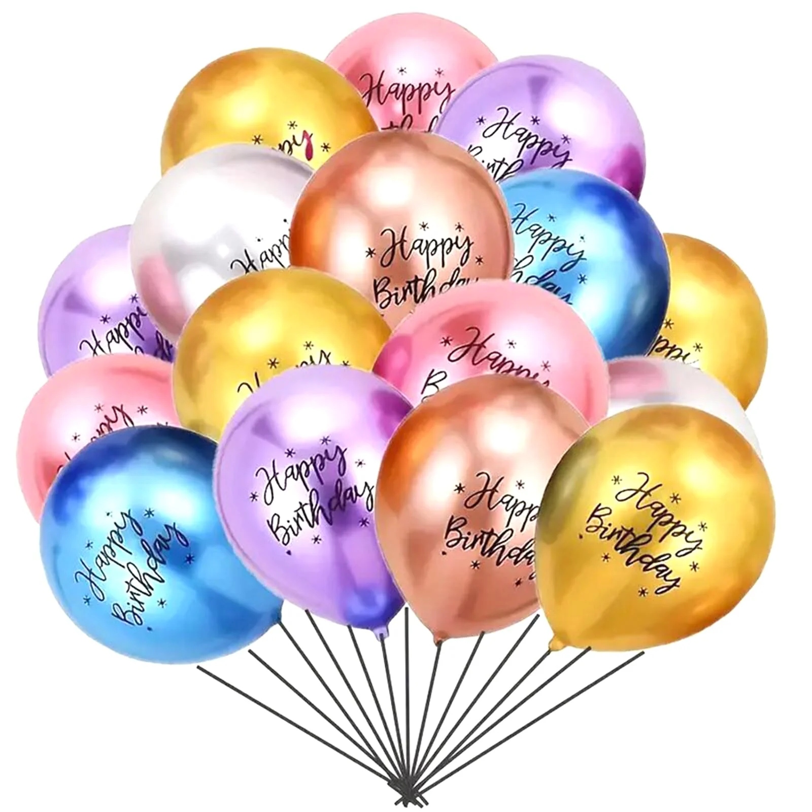 Ovanda Happy Birthday Bunt Metallic Luftballons, 24 Stück Bunte Geburtstag Ballons, Happy Birthday Deko, Latex Ballons für Geburtstag Junge Mädchen, Kindergeburtstag Deko,Babyparty,Luftballon Girlande