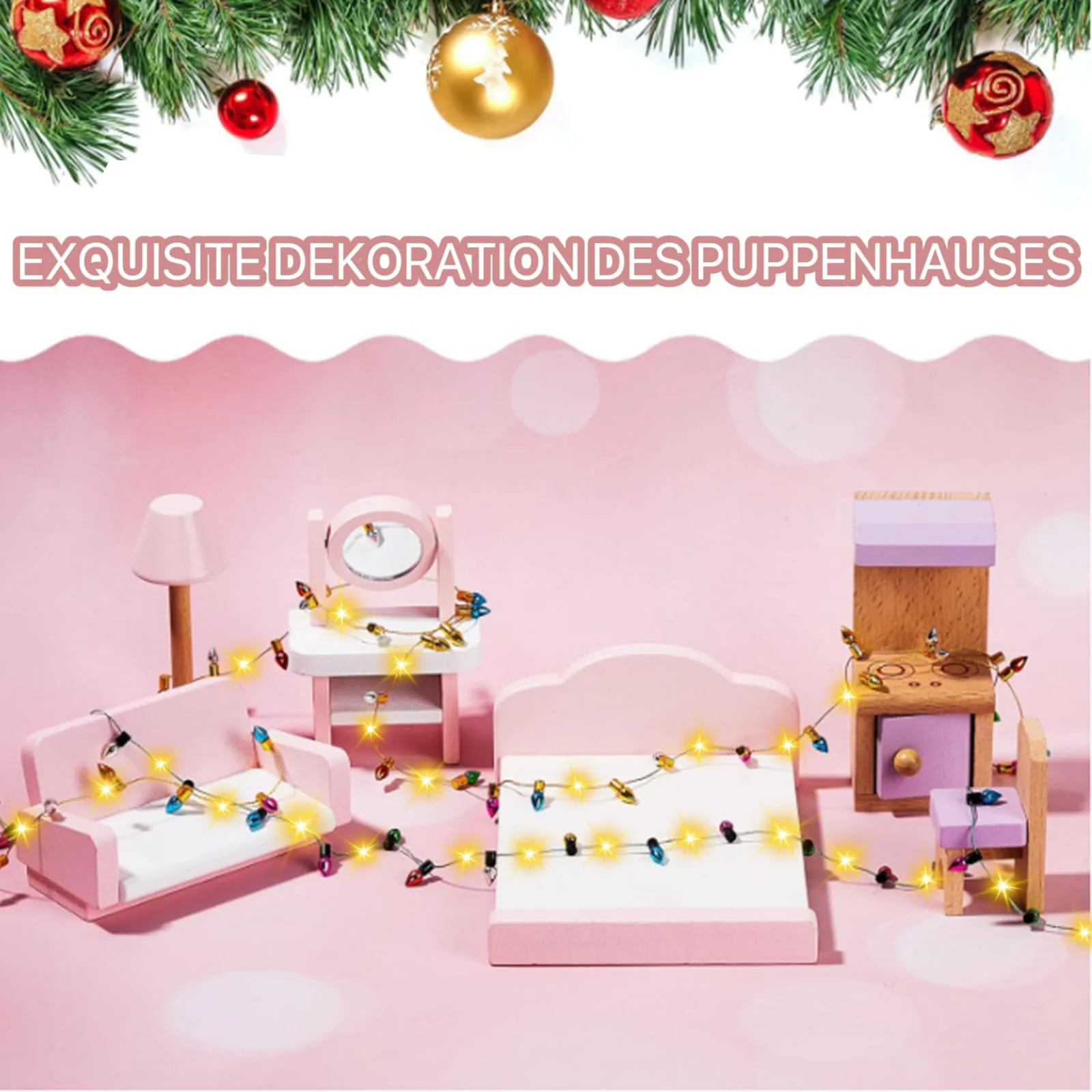 owlfun 2 Stück wichtel Lichterkette Miniatur Led 1M wichtel zubehör Weihnachten, wichtelhaus puppenhaus zubehör für Weihnachtsdeko Puppenhaus Möbel - Image 3
