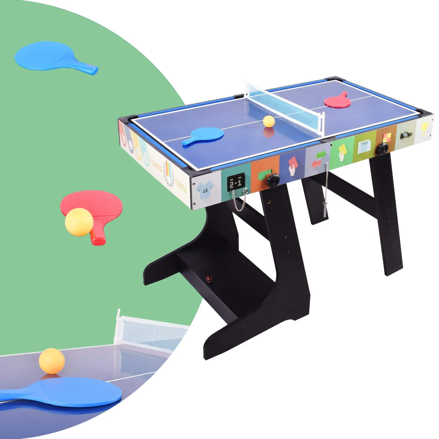 OYE 4FT Zusammenklappbar multifunkniertes Tischspiel - Tischfußball(Tischkiker)/Tischtennis/Air Hockey/Billard-Tisch, MDF, 124 * 82 * 61CM (4 in 1 Game Table) - Image 3