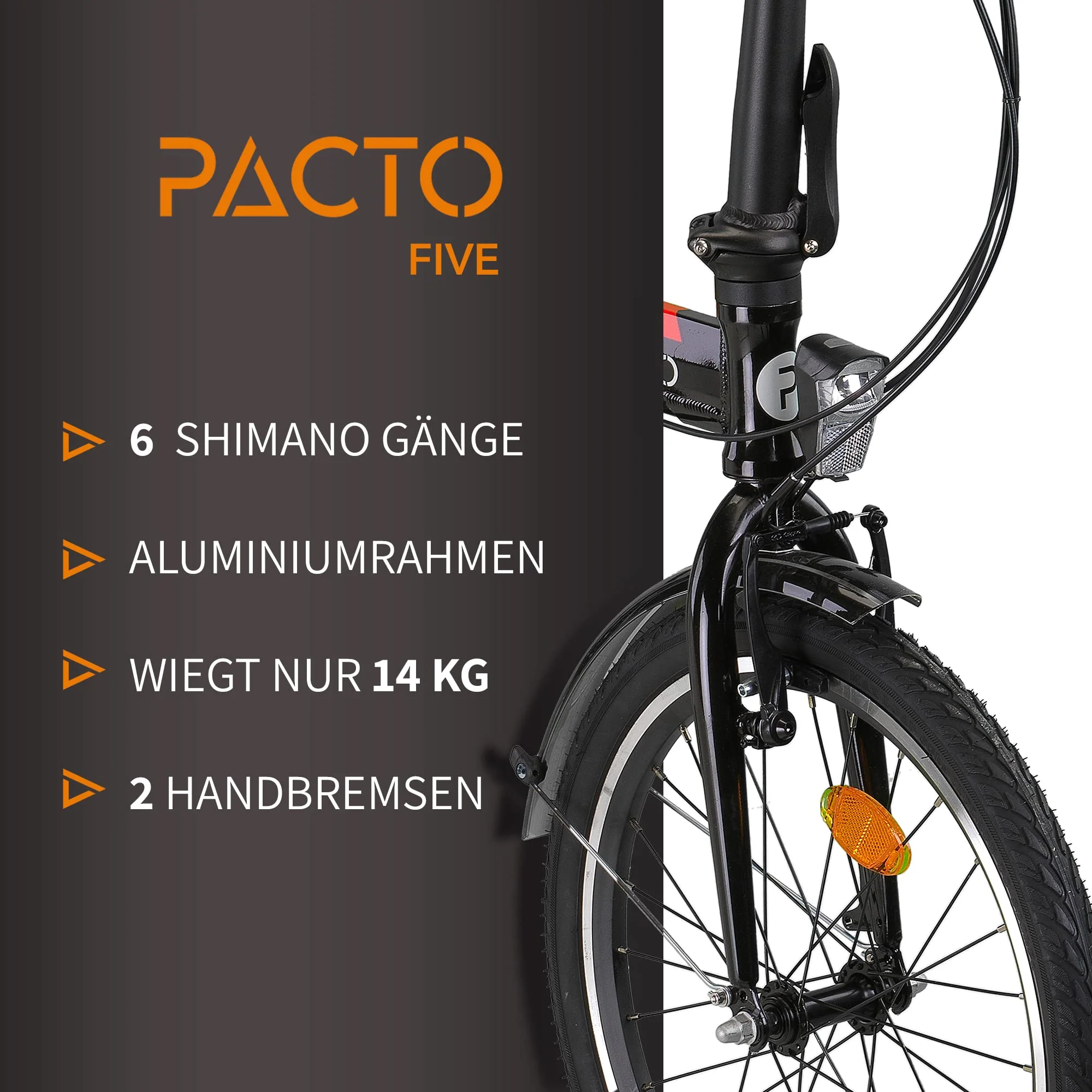 PACTO Five - Hollandrad Hochwertiges Klappfahrrad 27cm Aluminiumrahmen Bike 20 Zoll Aluminiumräder Bicycle, 6 Speed Shimano Gänge Faltrad Klapprad Fahrrad Klappfahrrad Für Erwachsene - Image 4