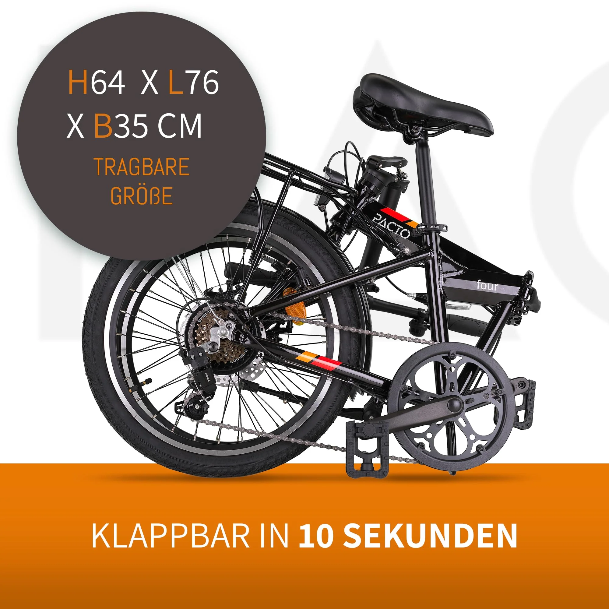 PACTO Four - Hollandrad Hochwertiges Klappfahrrad 27cm Aluminiumrahmen Bike 20 Zoll Aluminiumräder Bicycle, 6 Speed Shimano Gänge Faltrad Klapprad Fahrrad Klappfahrrad Für Erwachsen - Image 8