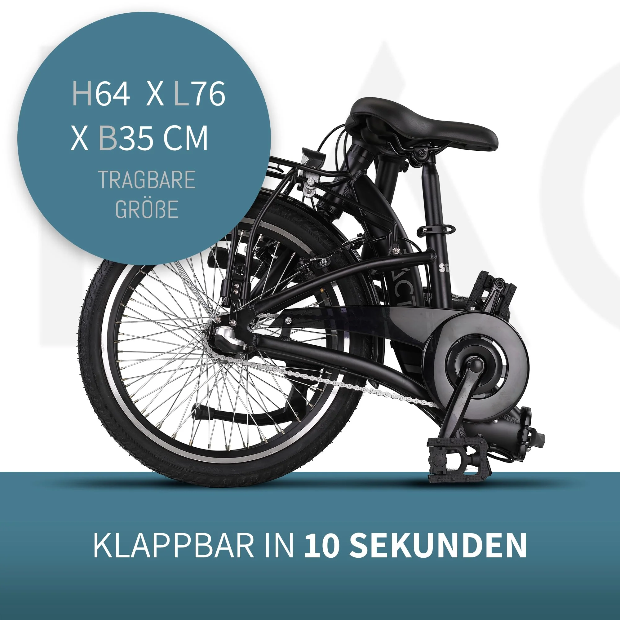 PACTO Seven - Hollandrad Hochwertiges Klappfahrrad 27cm Aluminiumrahmen Bike 20 Zoll Aluminiumräder Bicycle, 3 Speed Shimano Gänge Faltrad Klapprad Fahrrad Klappfahrrad Für Erwachsene Schwarz - Image 4