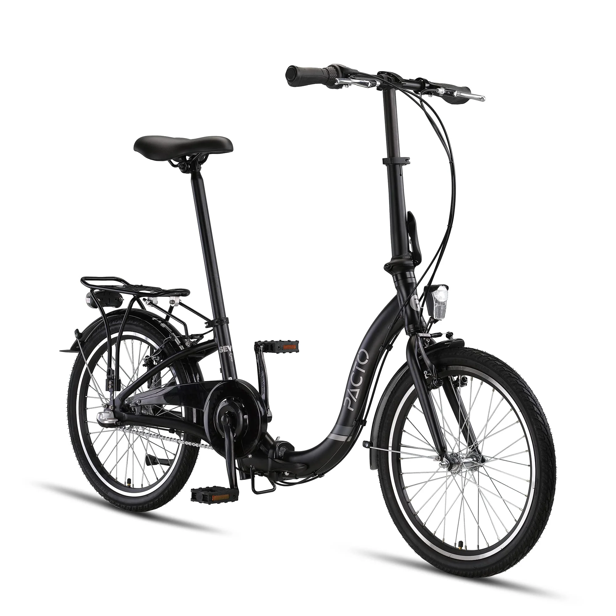 PACTO Seven - Hollandrad Hochwertiges Klappfahrrad 27cm Aluminiumrahmen Bike 20 Zoll Aluminiumräder Bicycle, 3 Speed Shimano Gänge Faltrad Klapprad Fahrrad Klappfahrrad Für Erwachsene Schwarz - Image 5