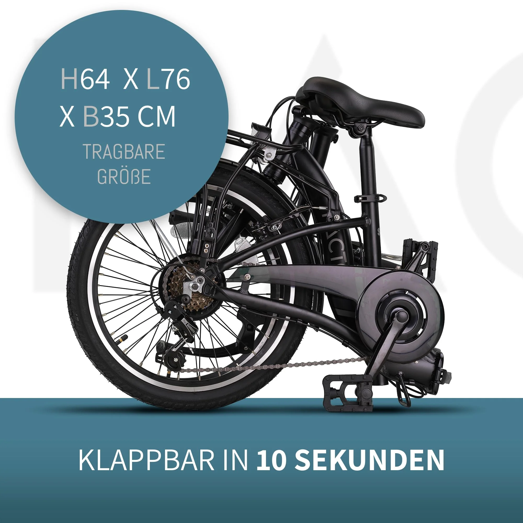 PACTO SIX - Hollandrad Hochwertiges Klappfahrrad 27cm Aluminiumrahmen Bike 20 Zoll Aluminiumräder Bicycle, 6 Speed Shimano Gänge Faltrad Klapprad Fahrrad Klappfahrrad Für Erwachsene Blau (Schwarz) - Image 4