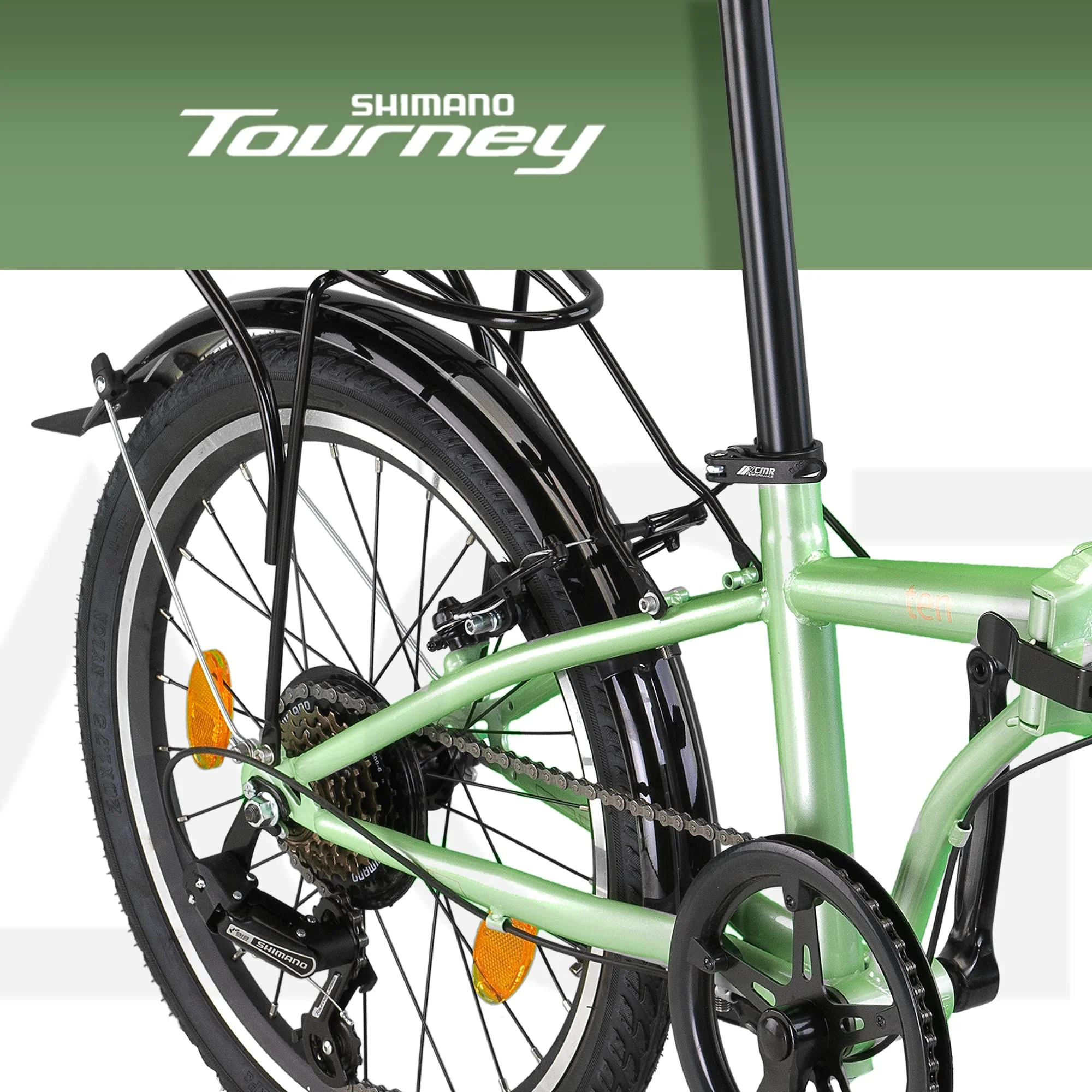 PACTO Ten Klapprad 20 Zoll mit Schnelles Faltsystem (10 Sek), Stahlrahmen, Leichtgewicht (16KG), 6 Gänge, V-Bremsen und doppelwandige Aluminiumfelgen (Mint) - Image 8