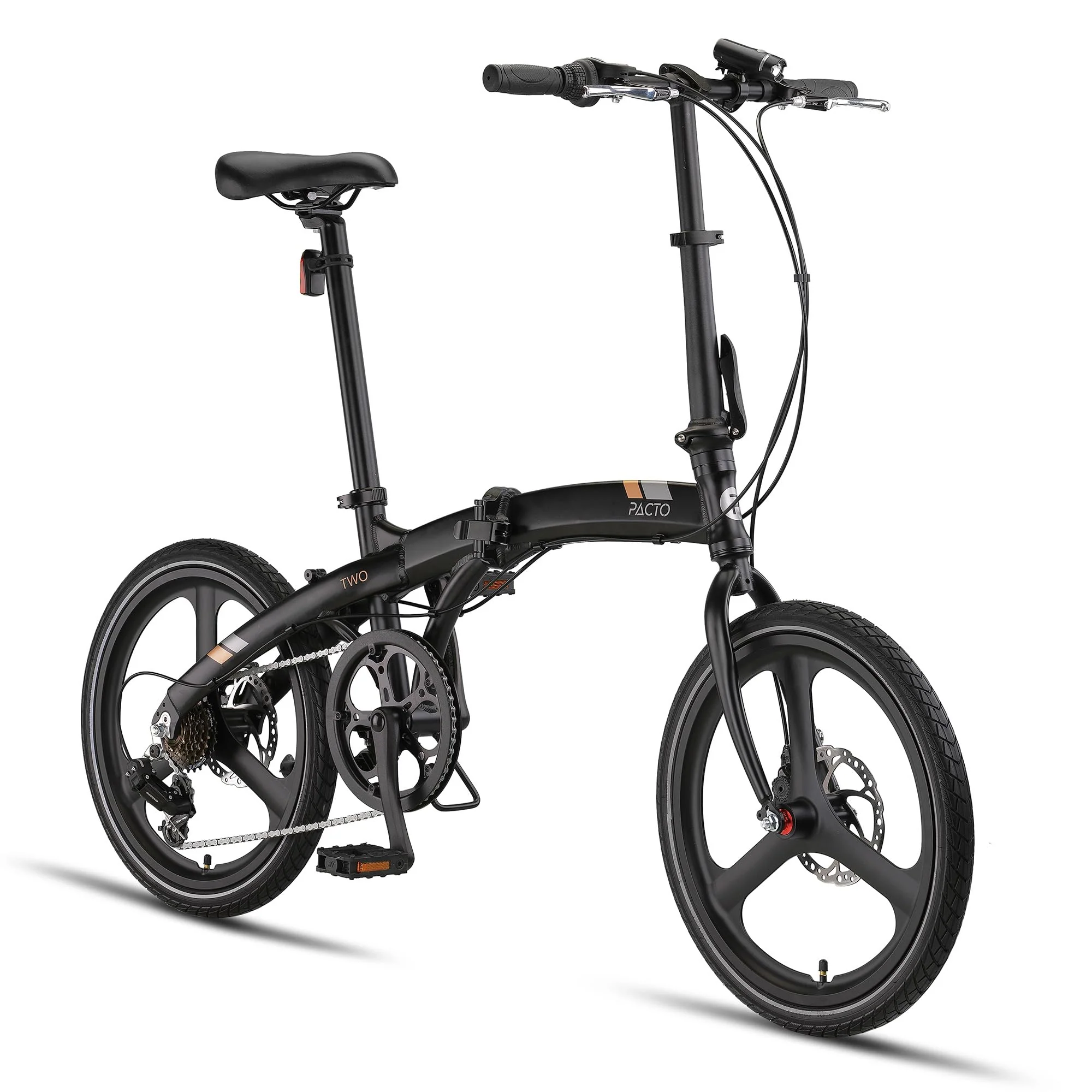 PACTO Two Klapprad 20 Zoll mit Schnelles Faltsystem (10 Sek), Aluminiumrahmen, Leichtgewicht (13KG), Shimano 6 Gänge, Doppelscheibenbremse und LED-Licht (Schwarz) - Image 6