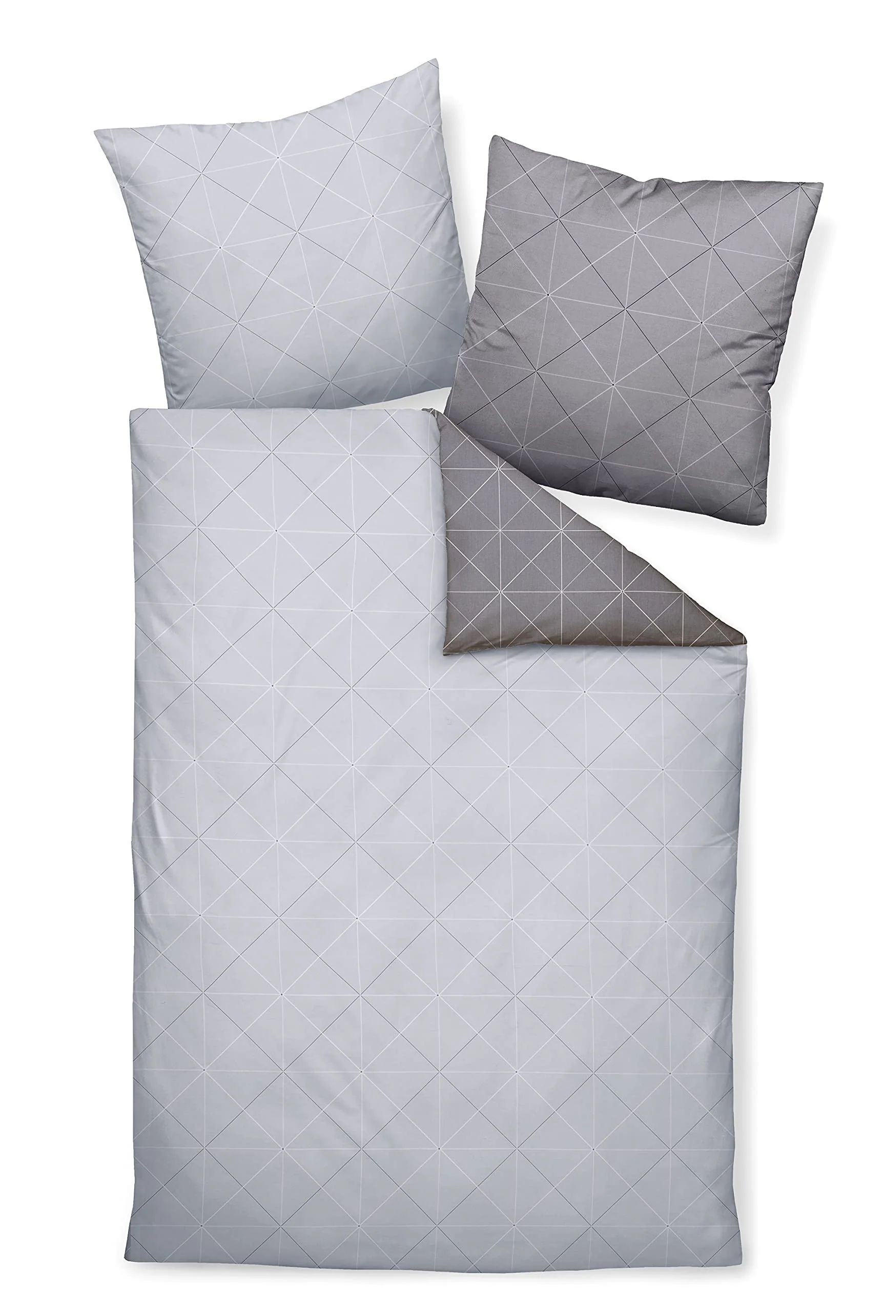Palermo Janine Mako Satin Bettwäsche-Set 2tlg Silber grau 2 teilig Wende 135x200cm & Kissen 80x80cm Geometrisches Muster - Image 4