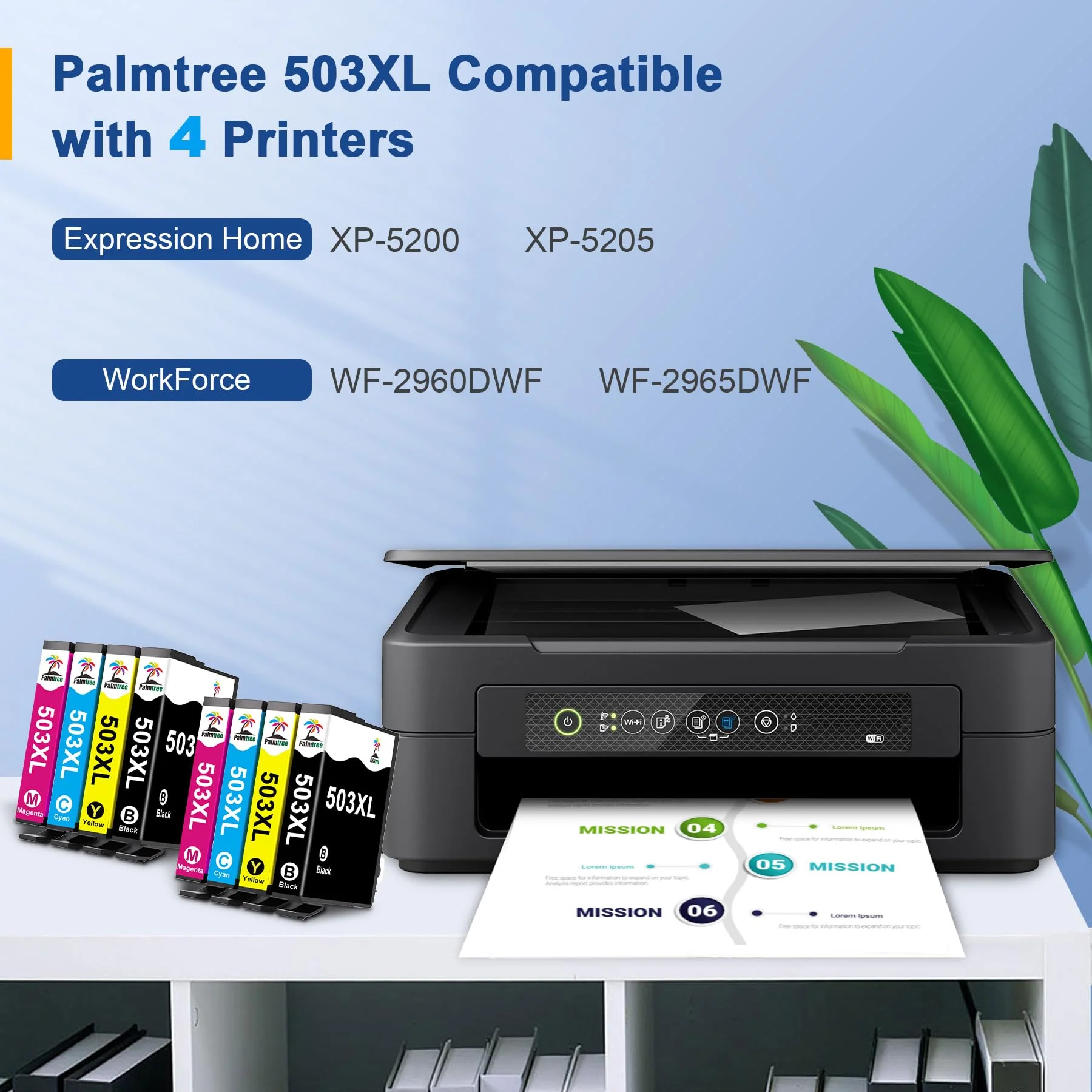 Palmtree 503xl Patronen Kompatibel mit Epson XP 5200 Druckerpatronen und Epson WF 2960 Patronen für Epson 503 XL für Epson Expression Home XP-5200 XP-5205 Epson Workforce WF-2960DWF WF-2965 (8 Pack) - Image 2